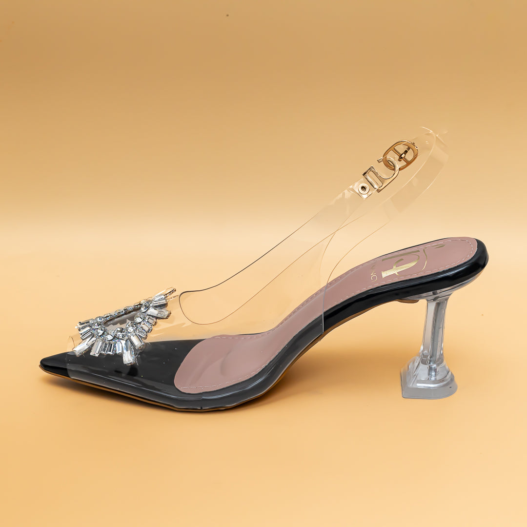 Amina Rhinestone Broach Heels - Black