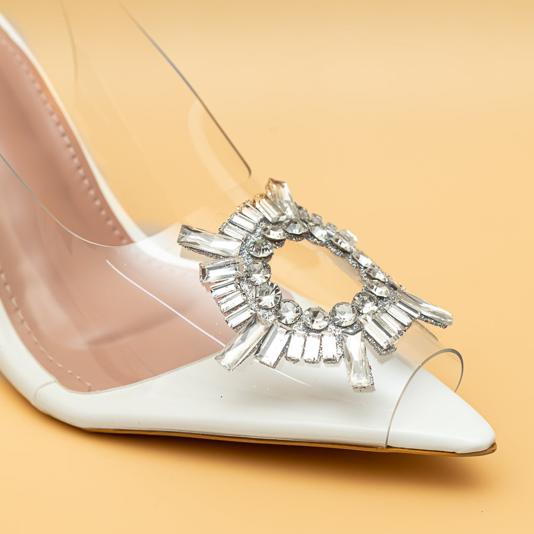 Amina Rhinestone Broach Heels - White