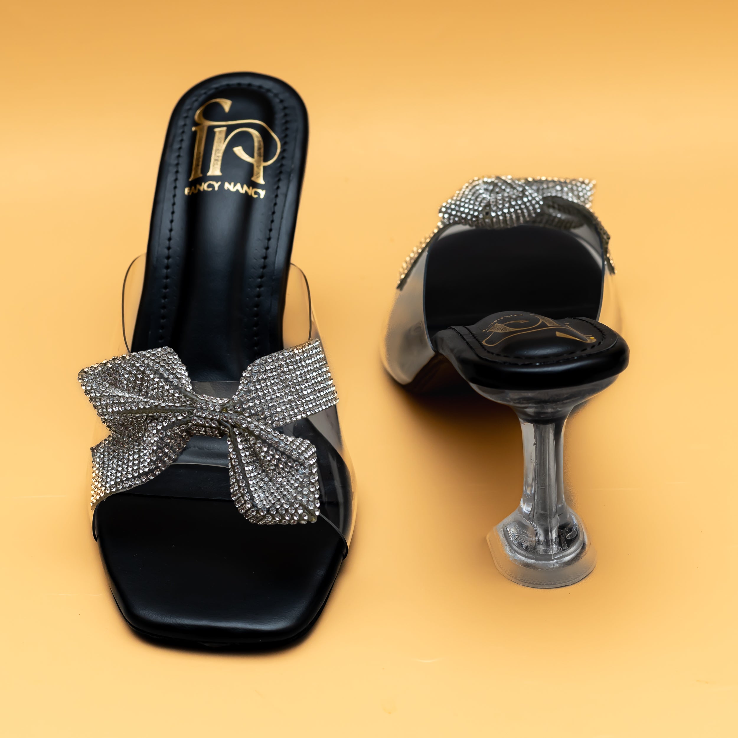 Shimmer Bow Heels - Black