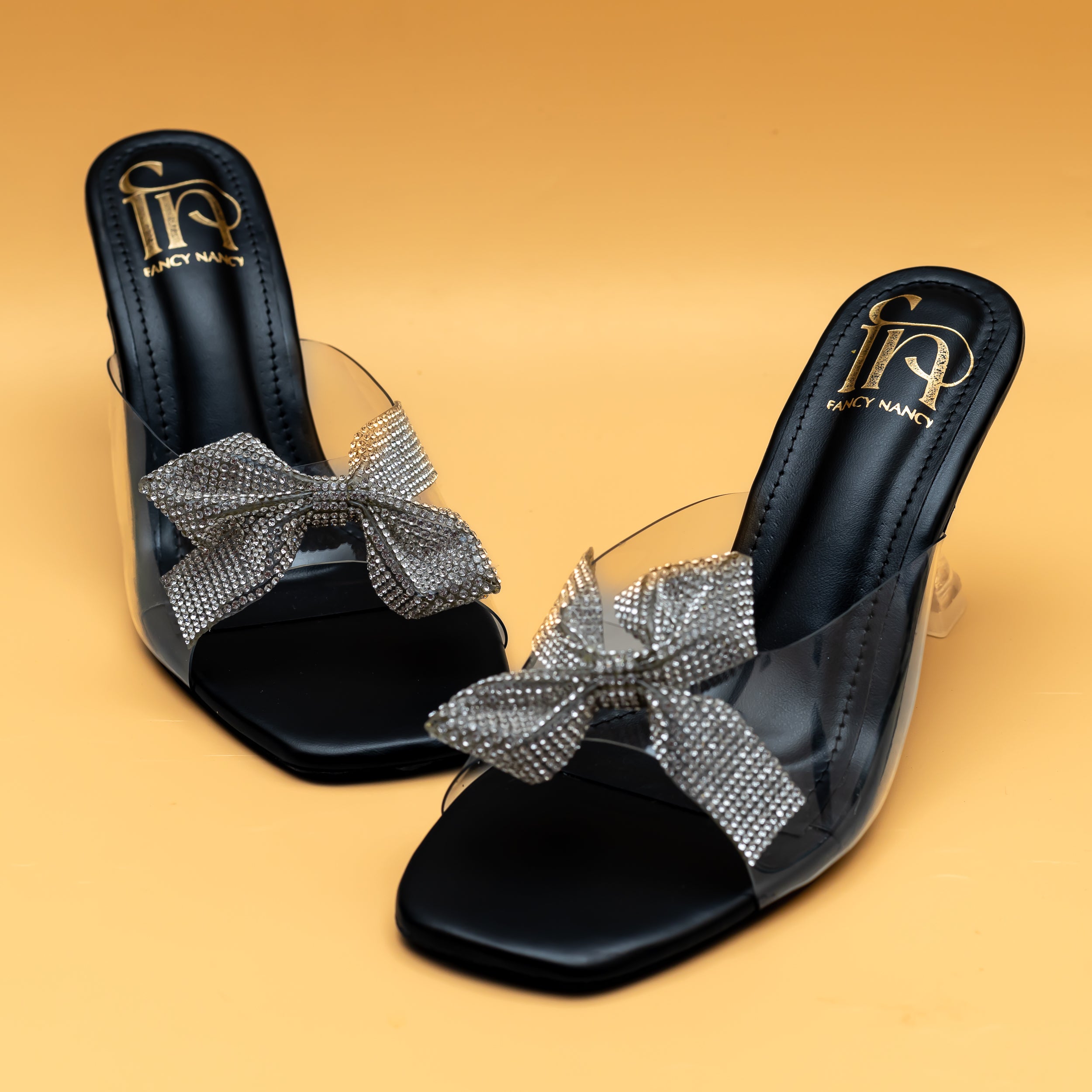 Shimmer Bow Heels - Black