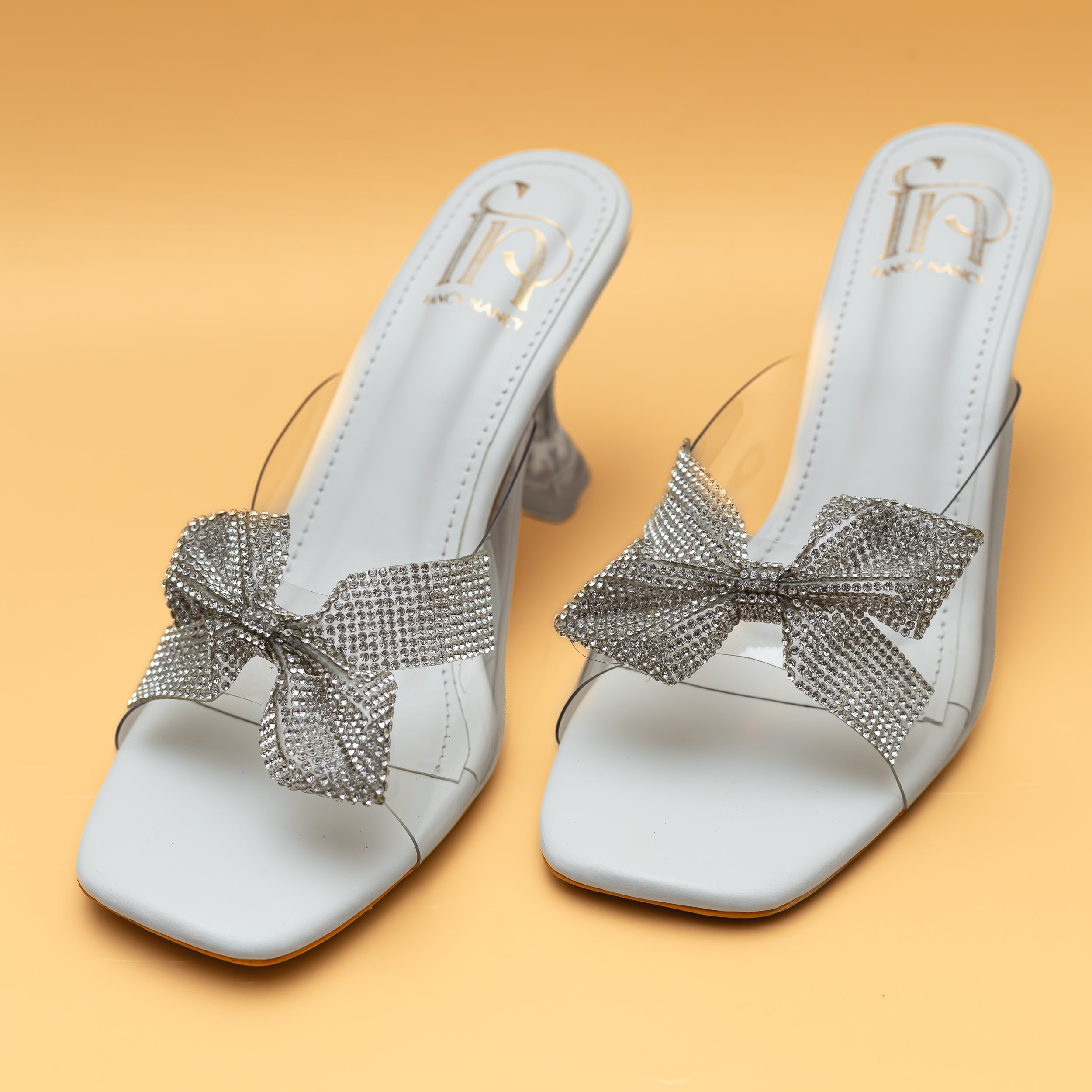 Shimmer Bow Heels - White