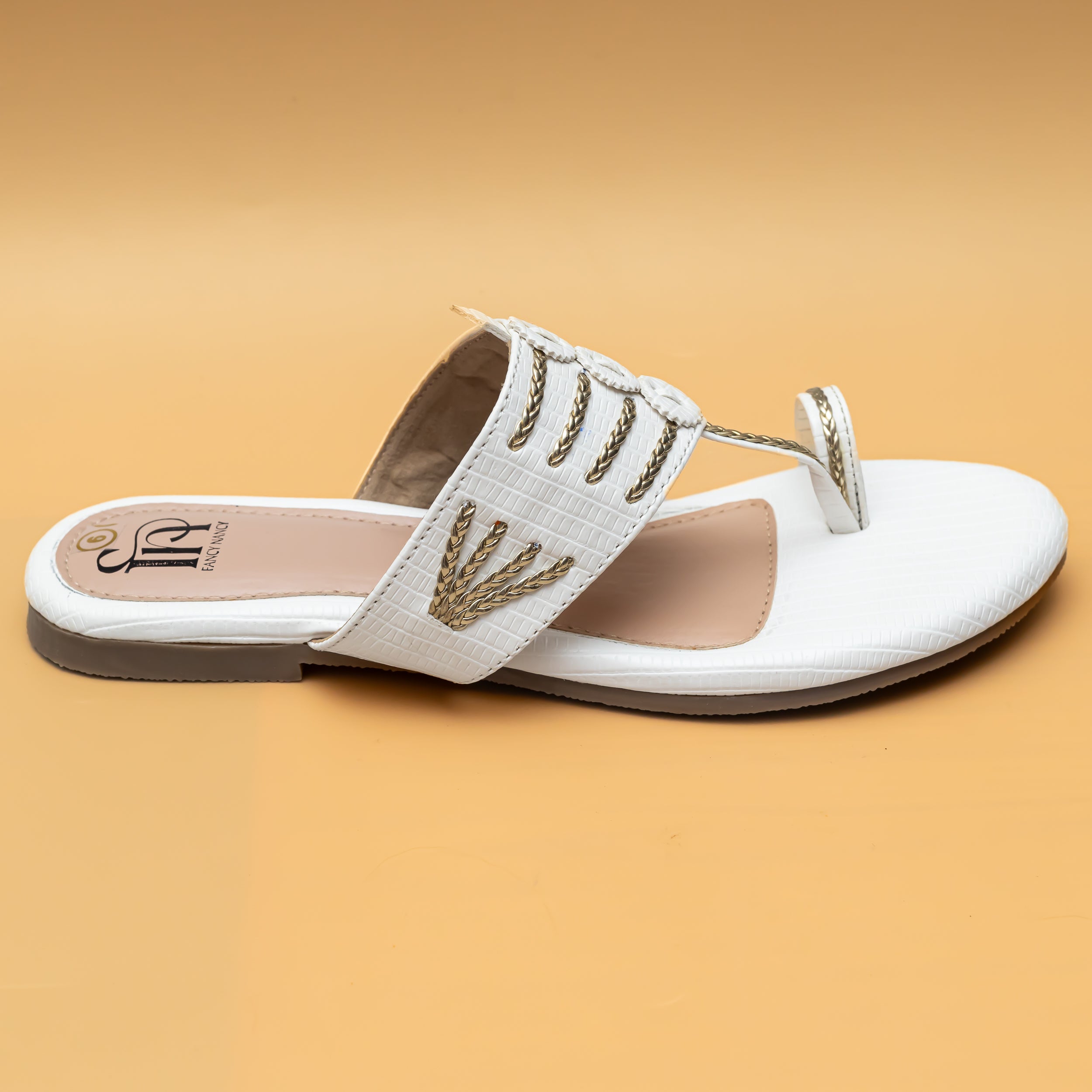 Braided Kolhapuri Flats - White