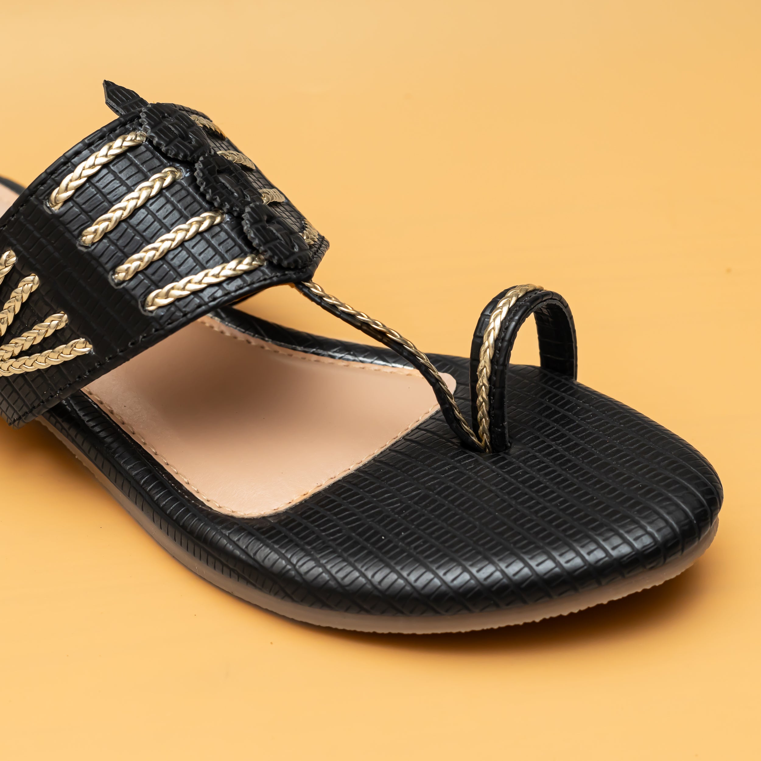 Braided Kolhapuri Flats - Black