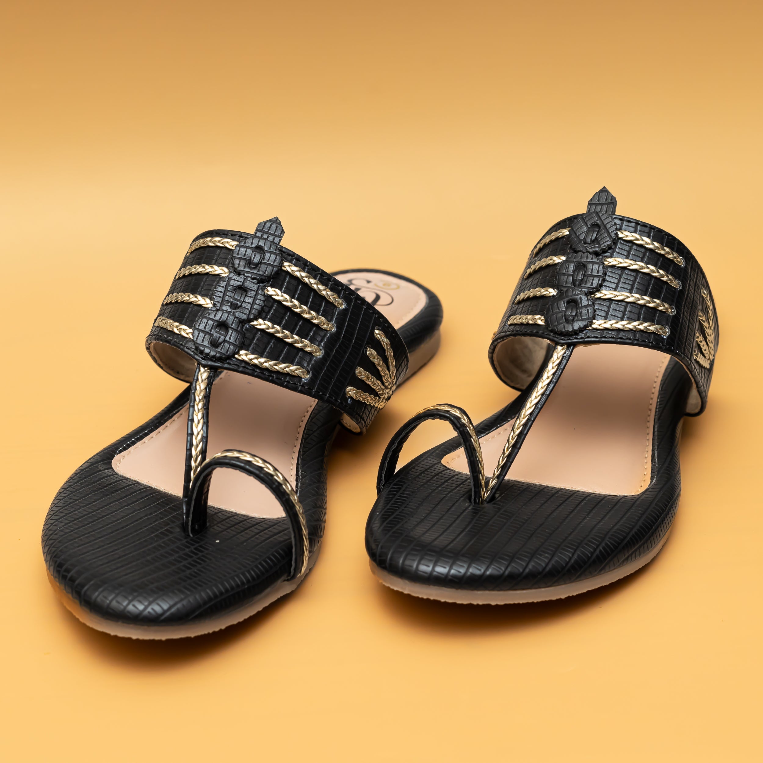 Braided Kolhapuri Flats - Black