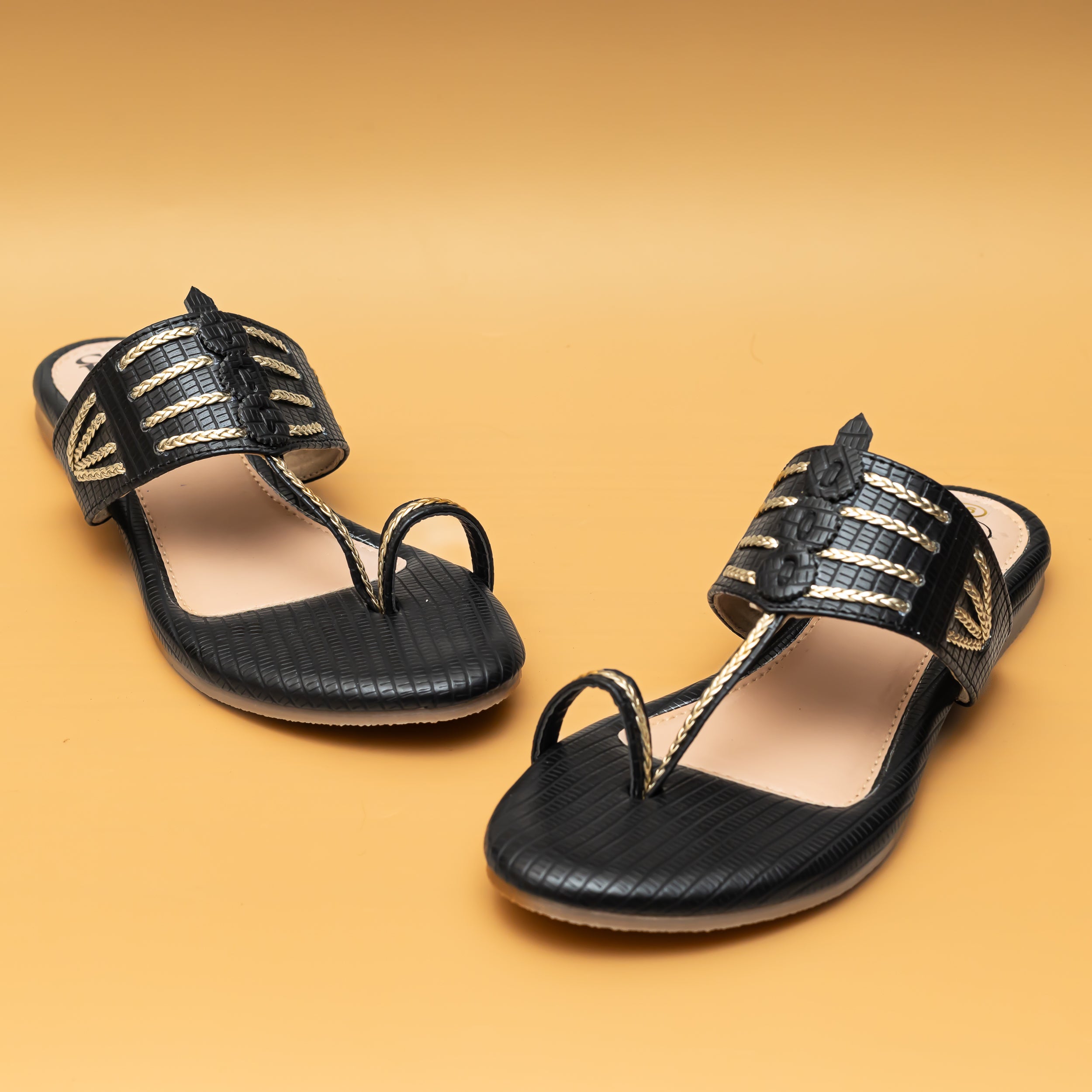 Braided Kolhapuri Flats - Black