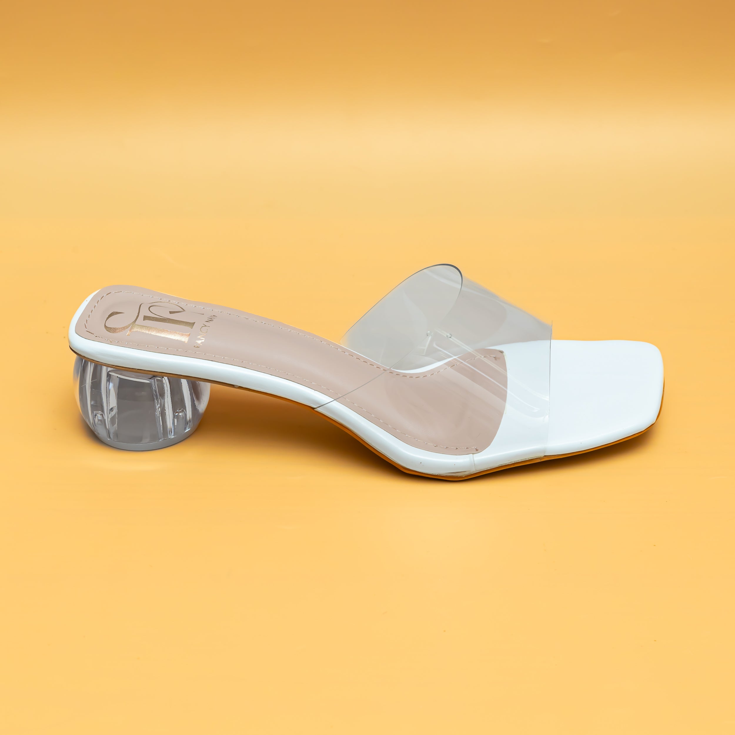 Round Heel Mules - White