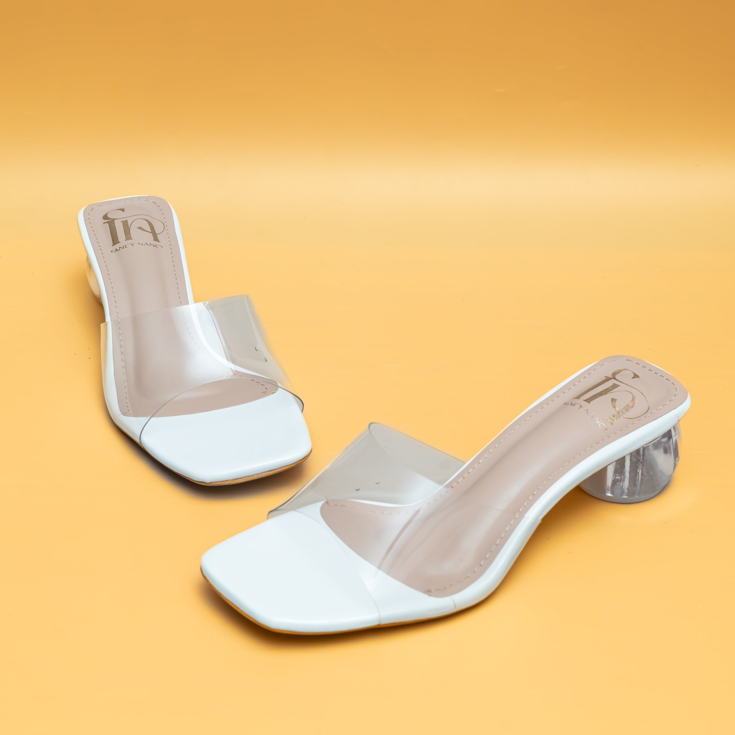 Round Heel Mules - White