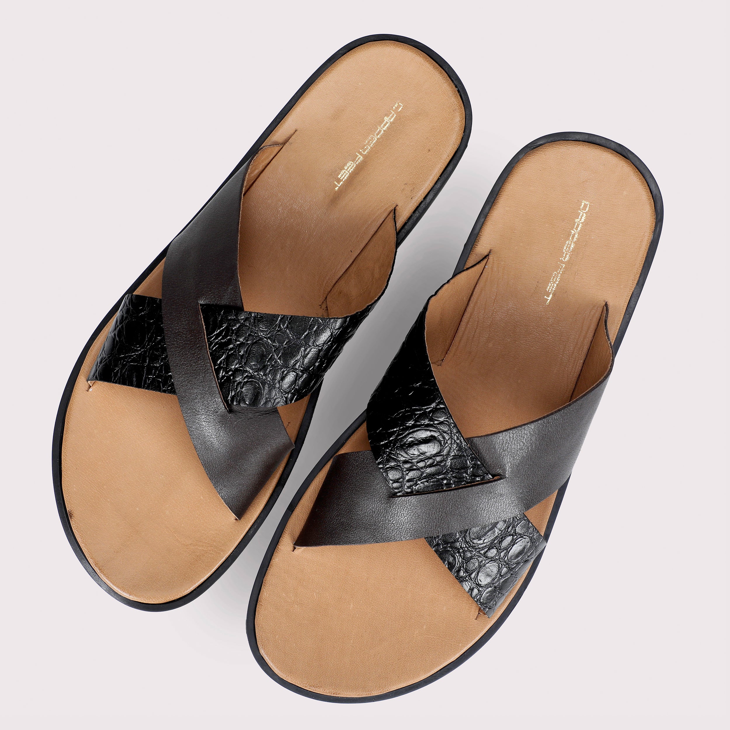 Cross Strap Slippers - Croc/Brown