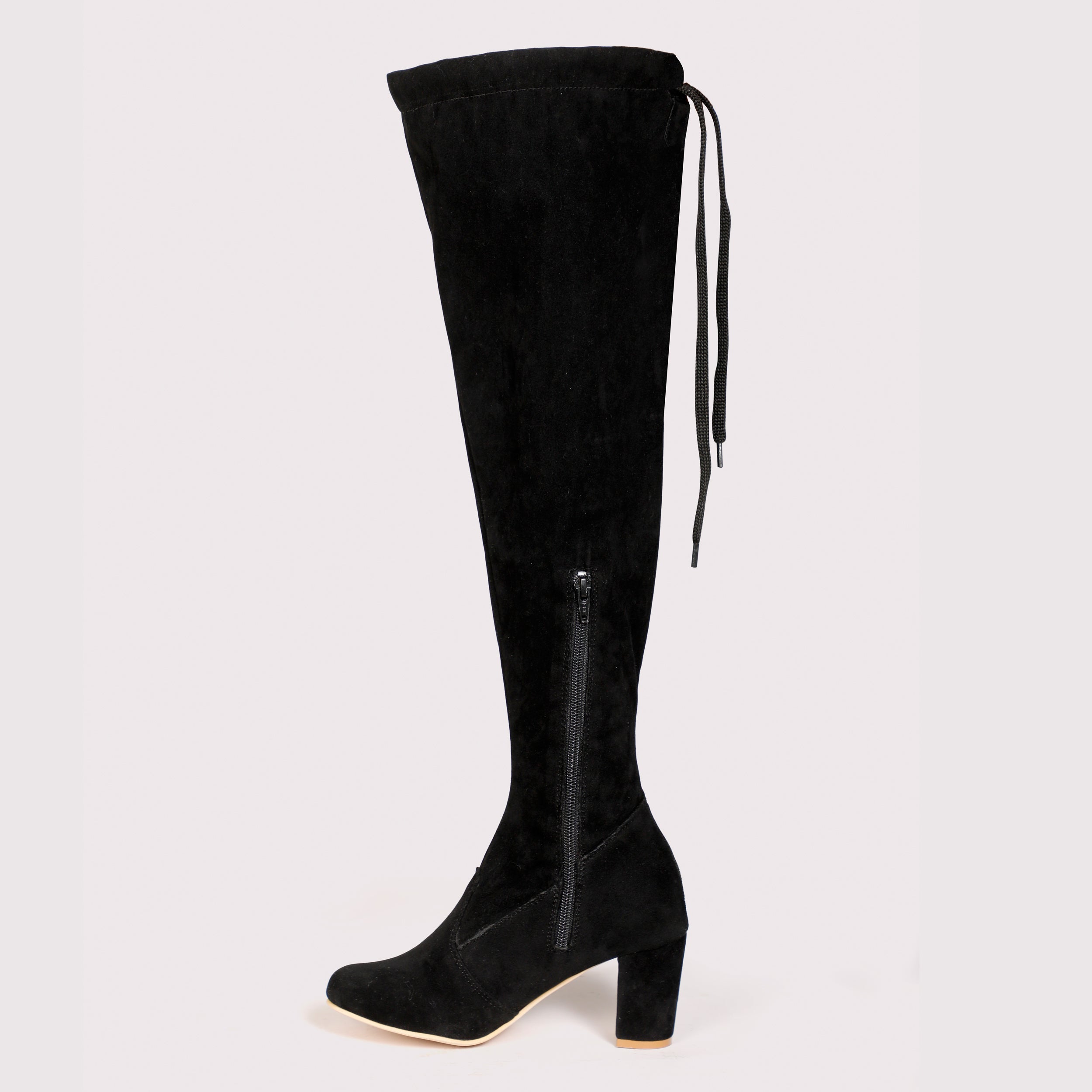 Velvet Knee High Boots - Black