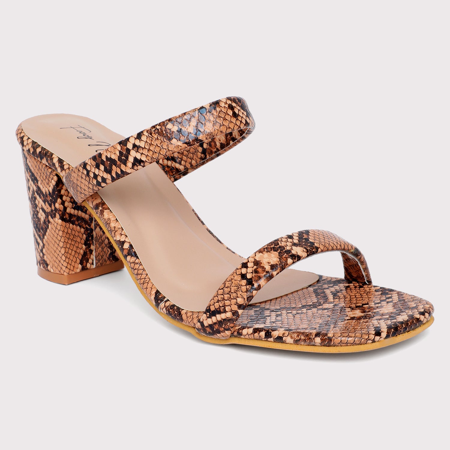 Double Strap Sandals - Brown Snake Print