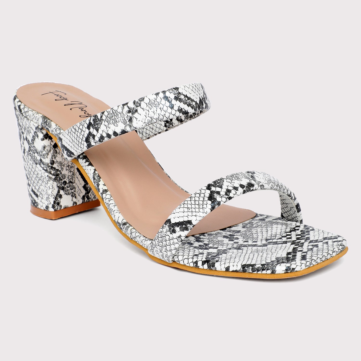 Double Strap Sandals - White Snake Print