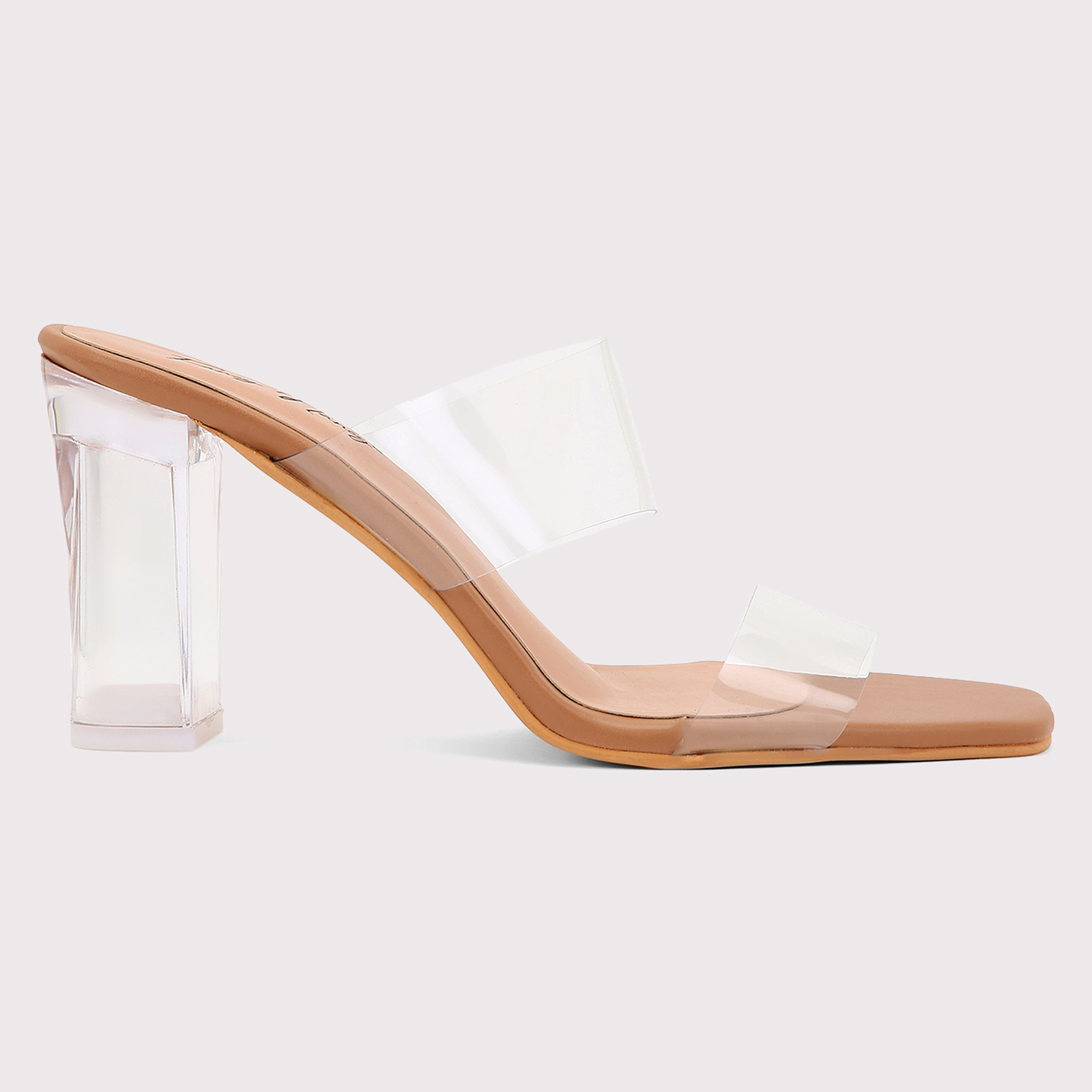 Twin Strap Clear Heels - Nude