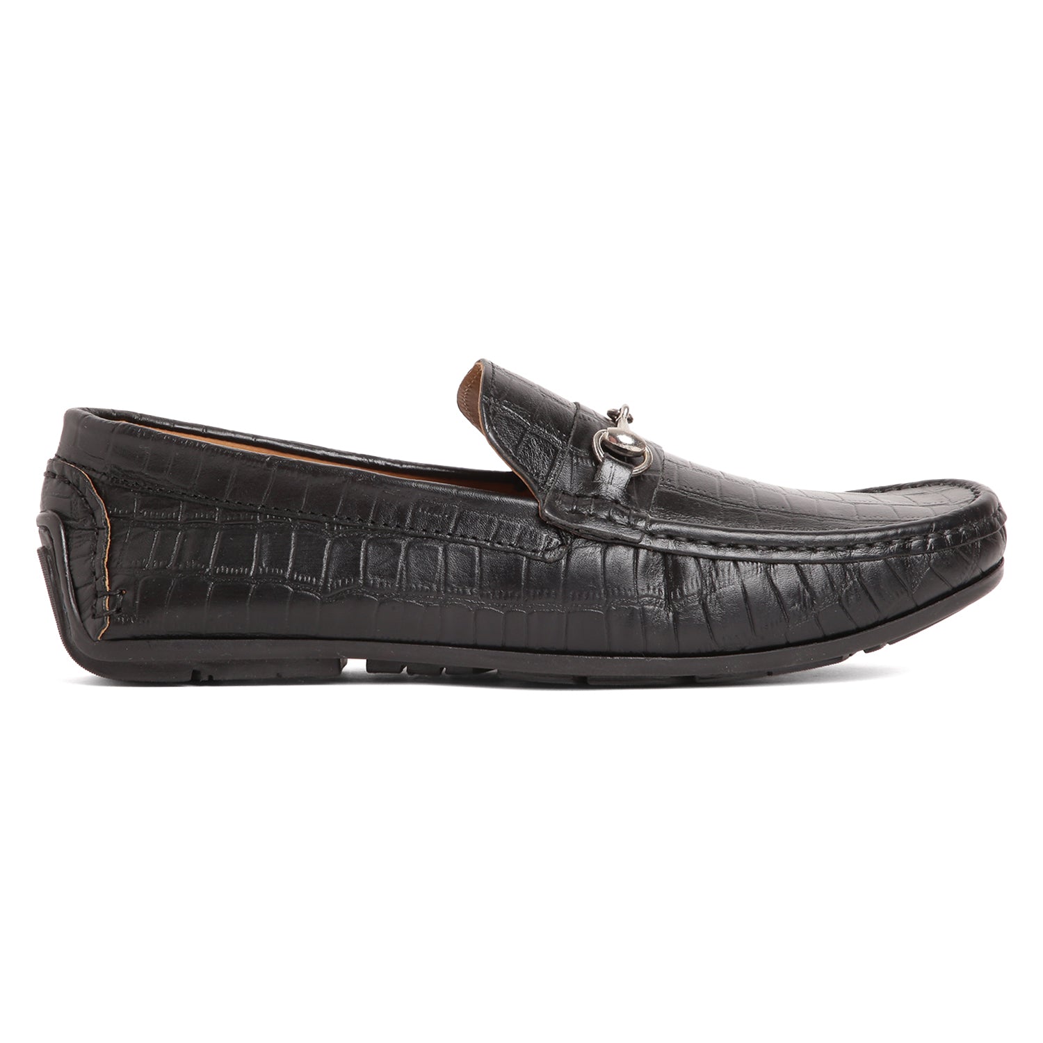 Horsebit Buckle Driving Shoes - Croc Black