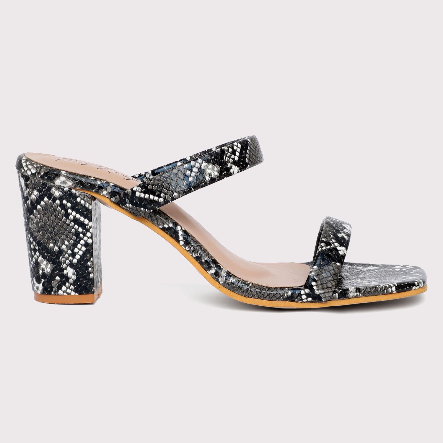 Double Strap Sandals - Black Snake Print