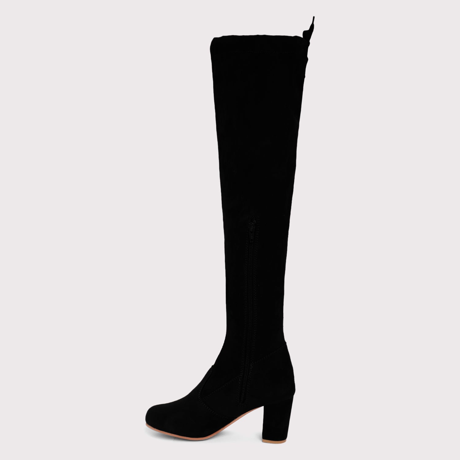 Velvet Knee High Boots - Black