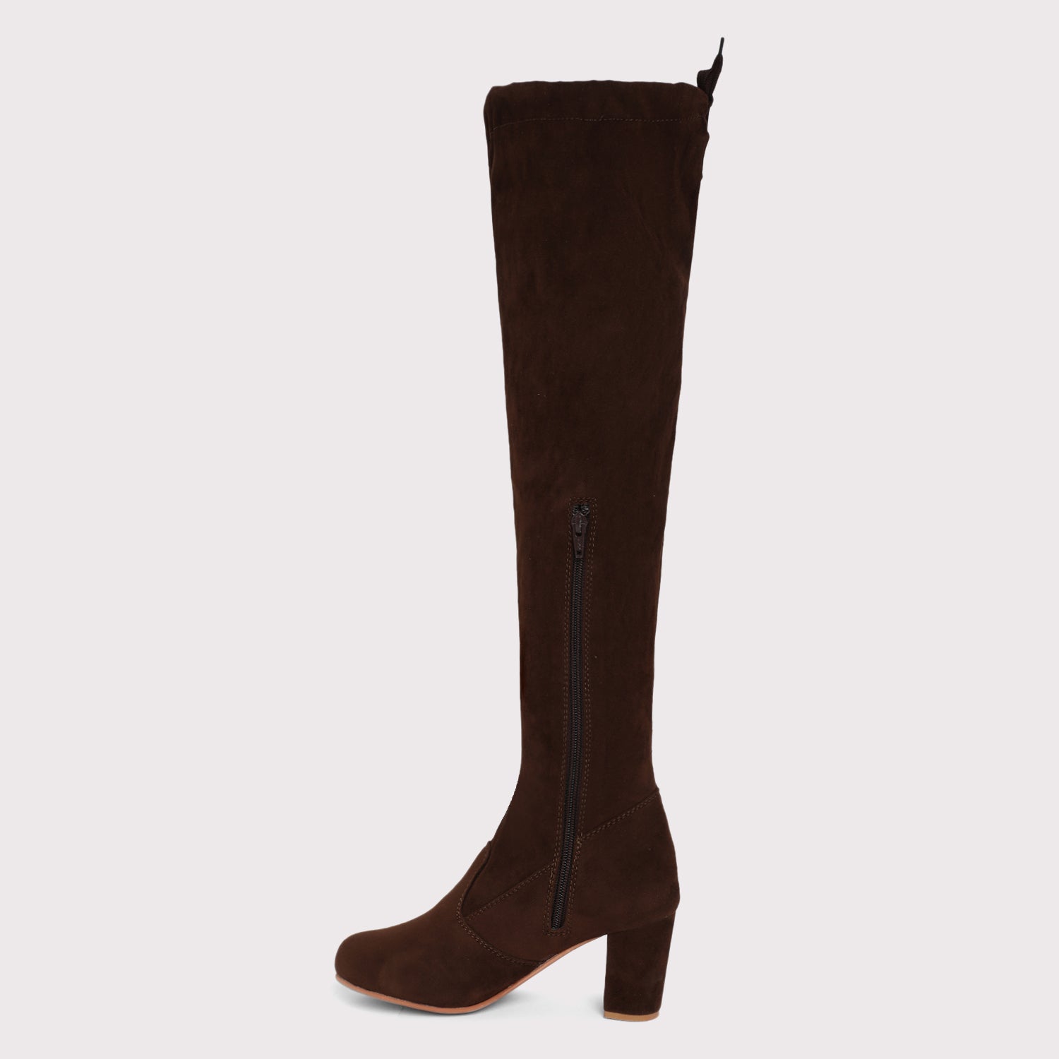 Velvet Knee High Boots - Brown