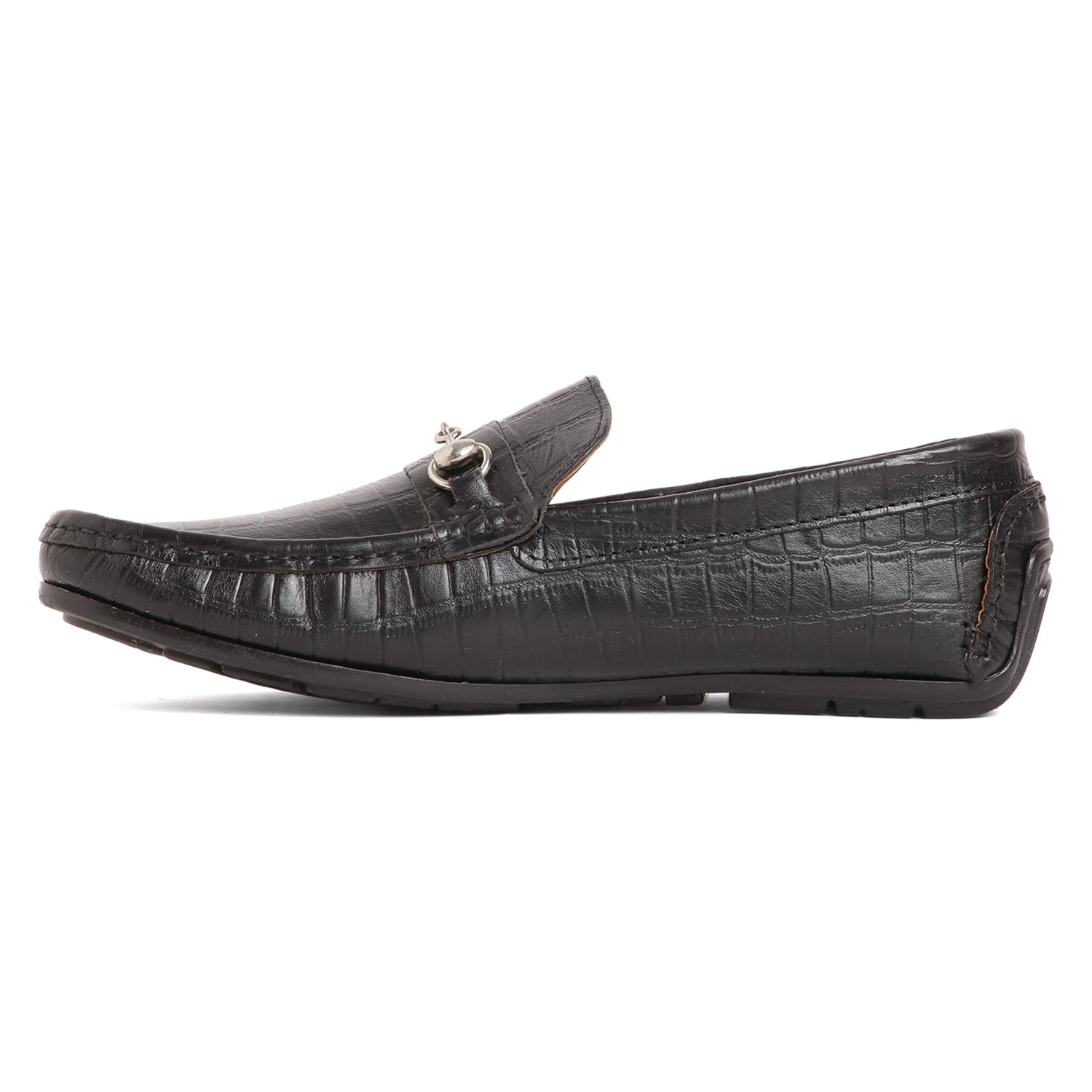 Horsebit Buckle Driving Shoes - Croc Black