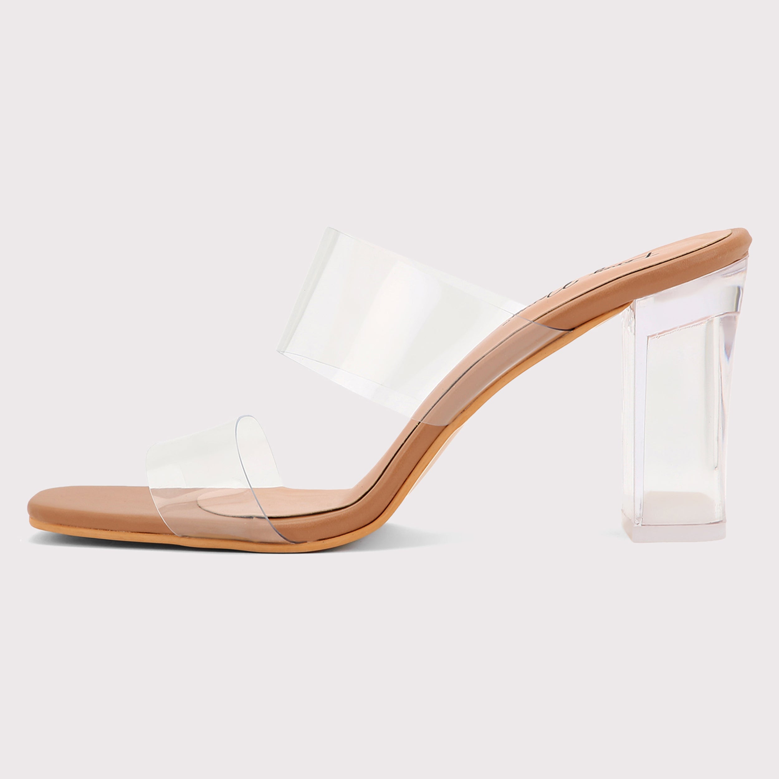 Twin Strap Clear Heels - Nude