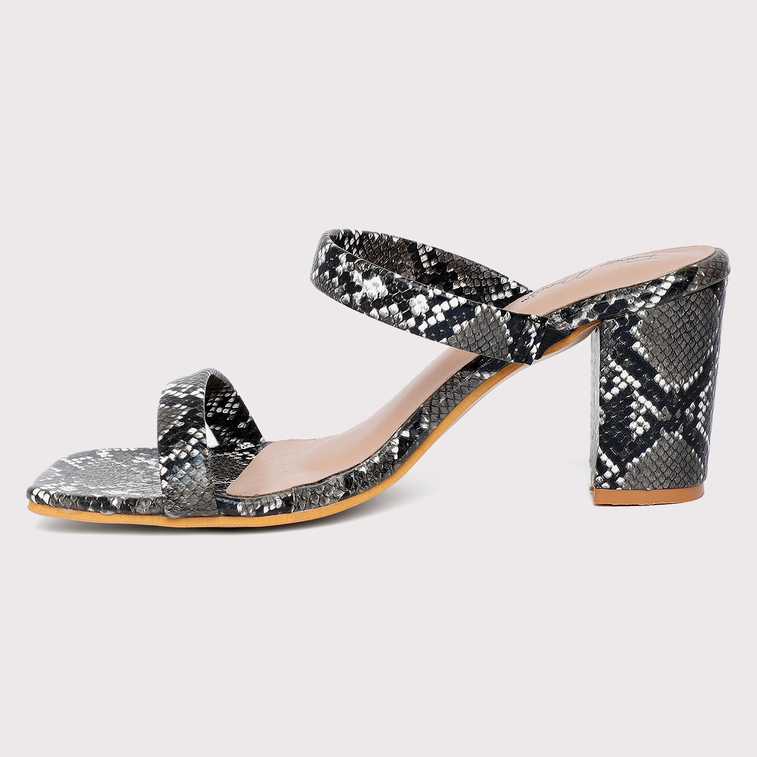 Double Strap Sandals - Black Snake Print