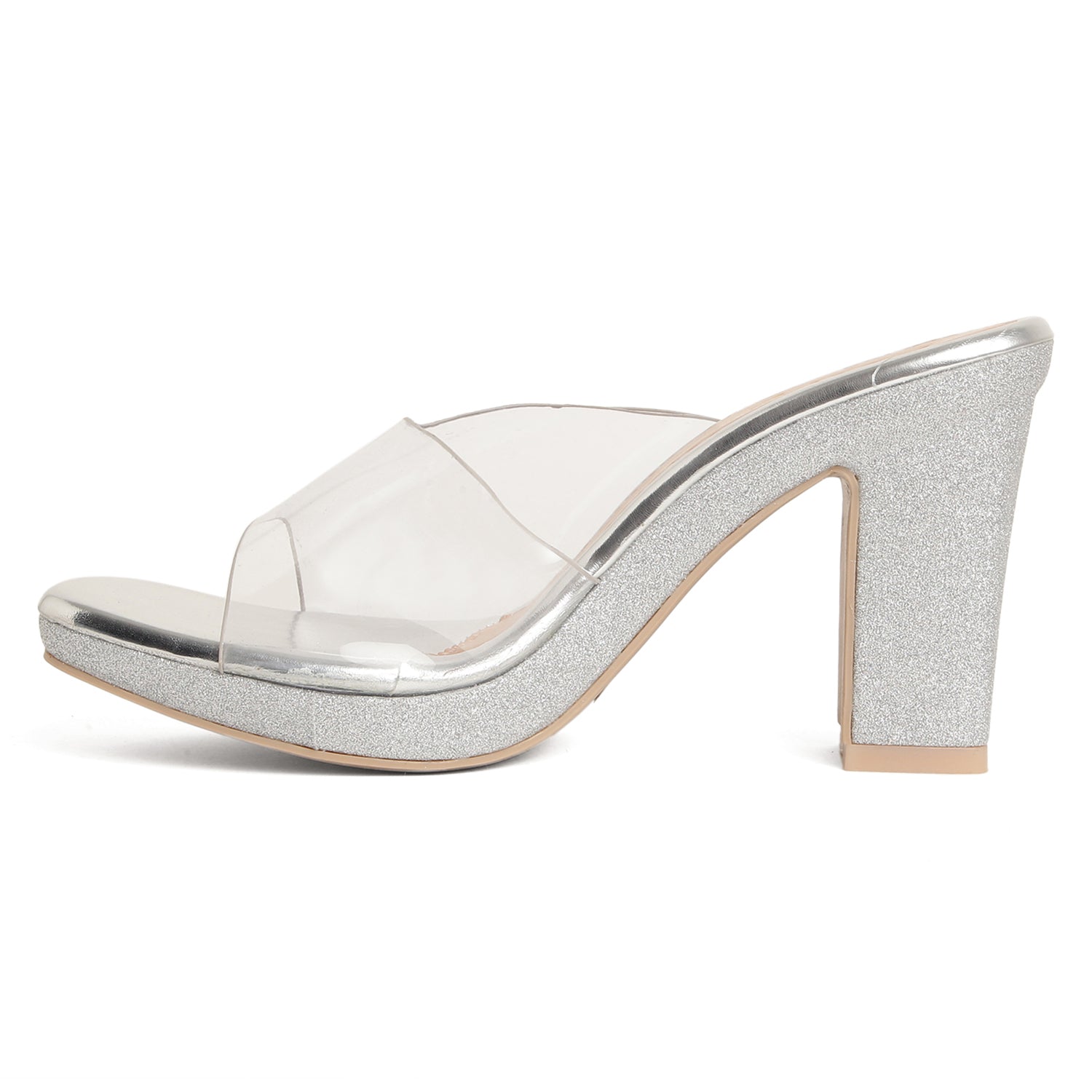 Clear Strap Sugar Heel - Silver