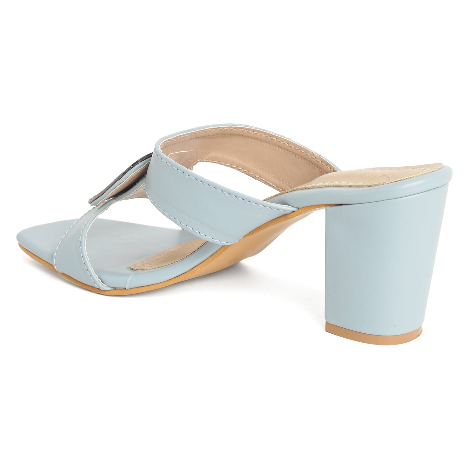 Block Heel Buckle Mules - Blue