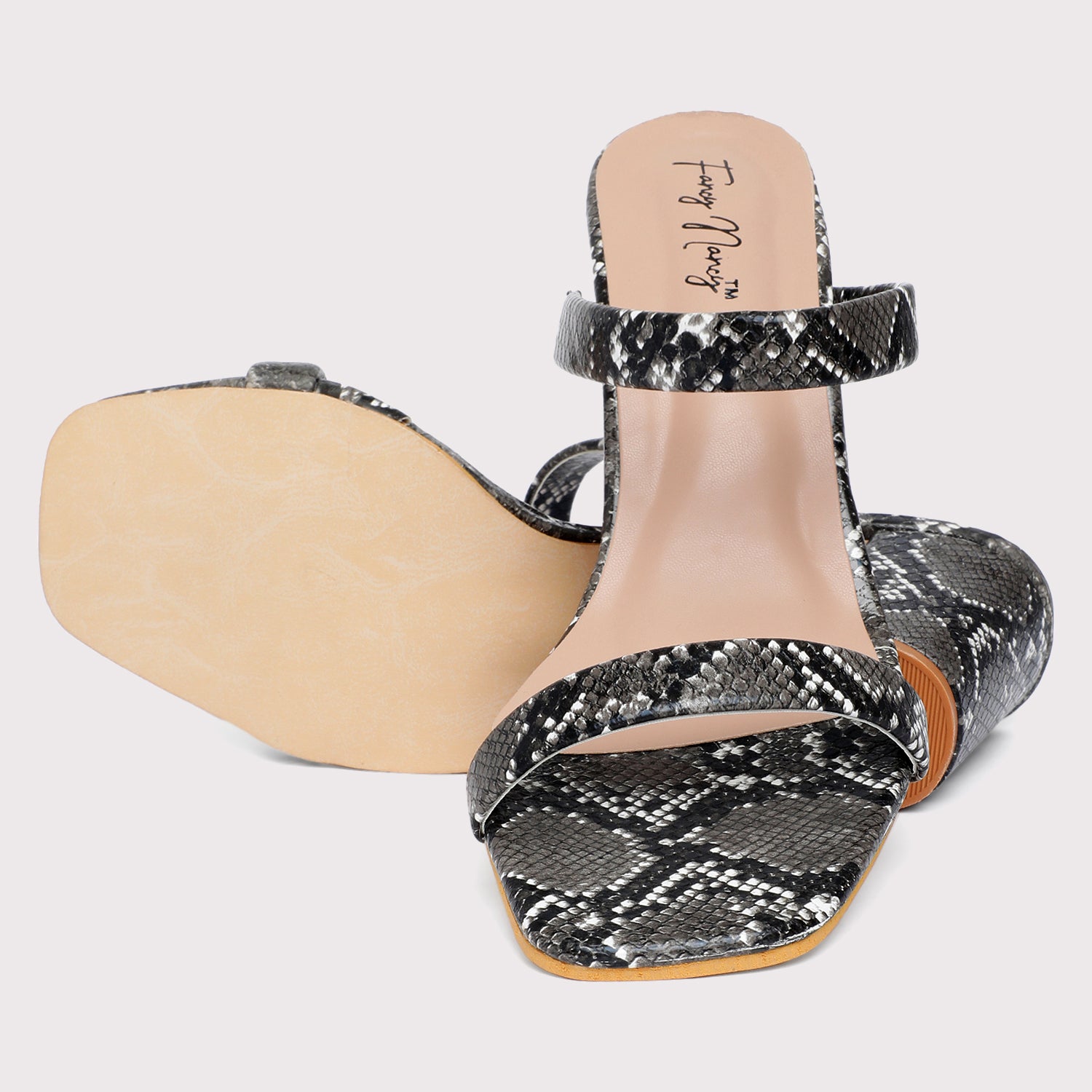 Double Strap Sandals - Black Snake Print