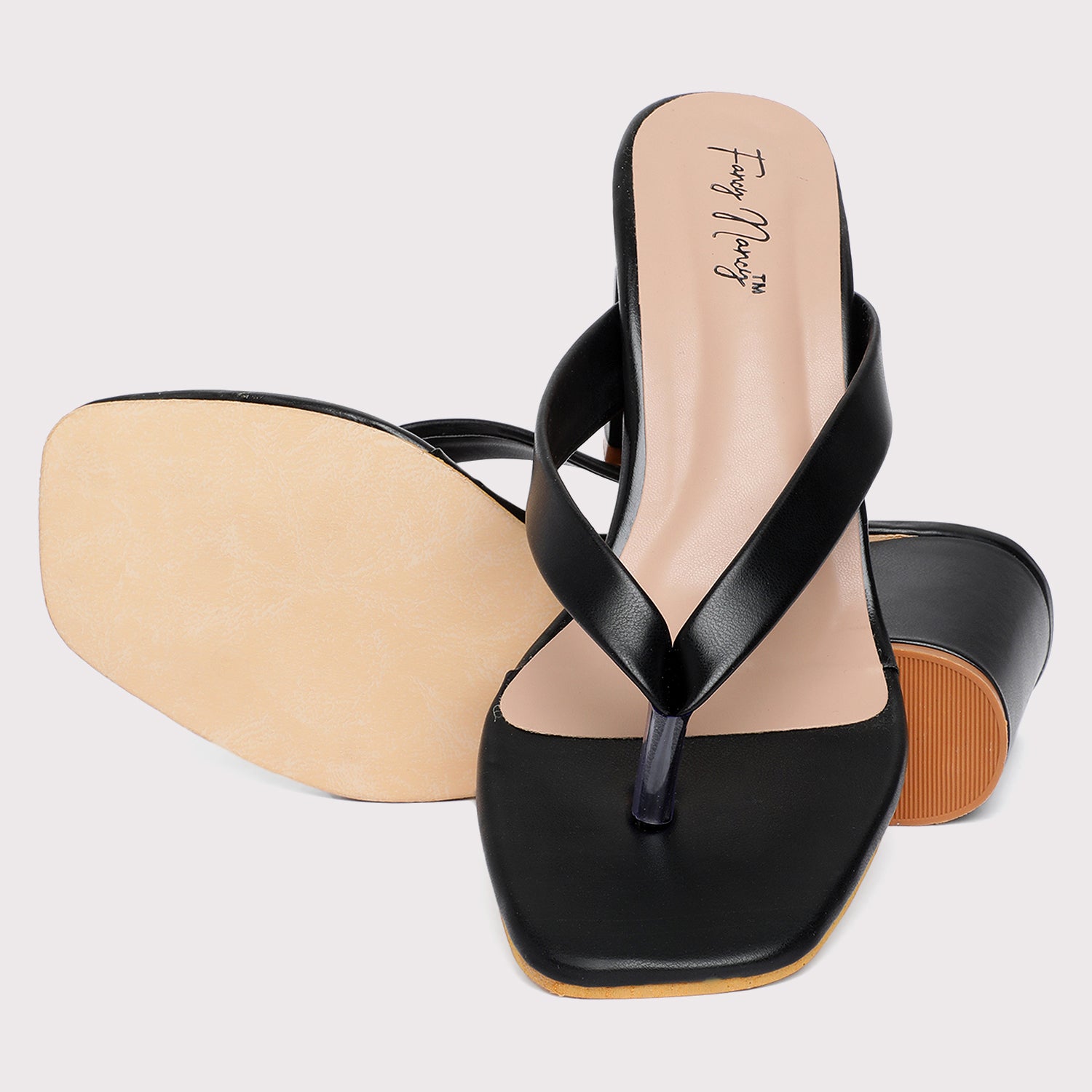 V Straps Sandals - Black