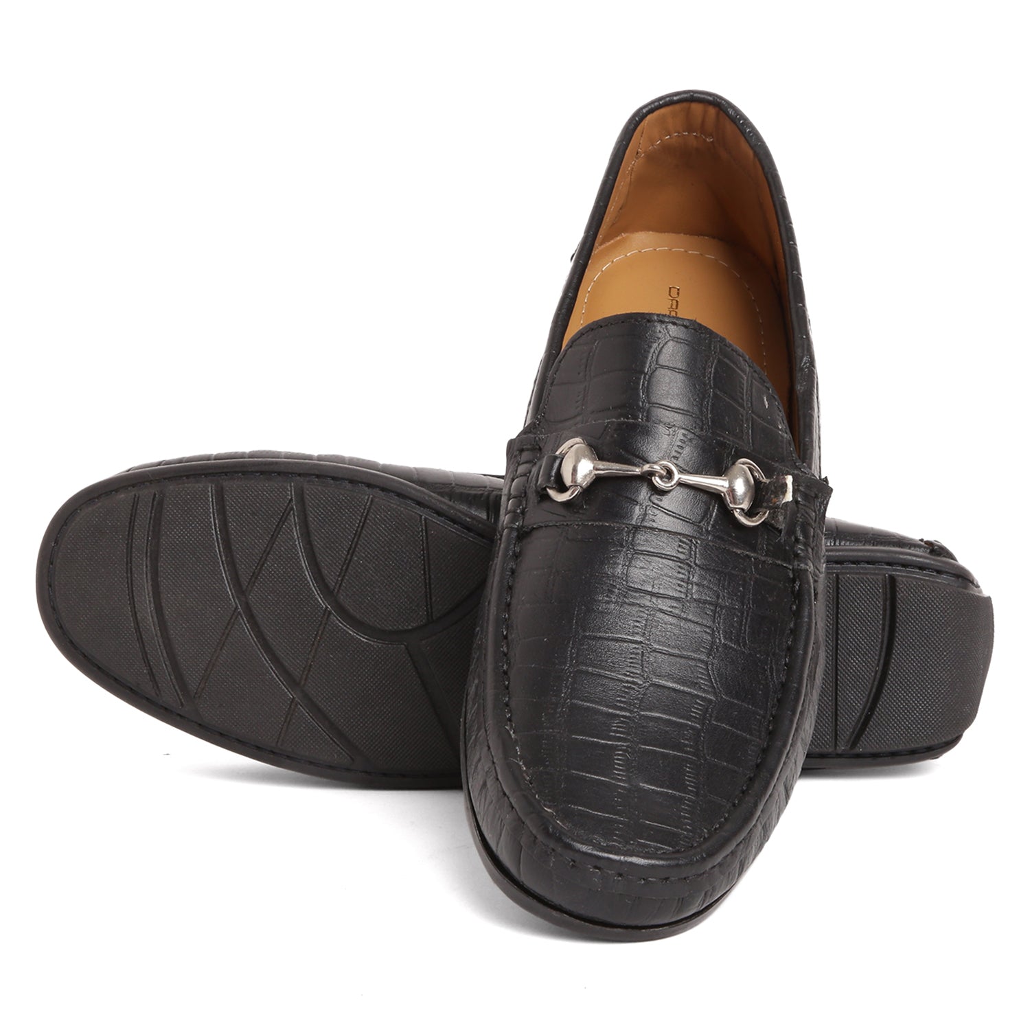 Horsebit Buckle Driving Shoes - Croc Black