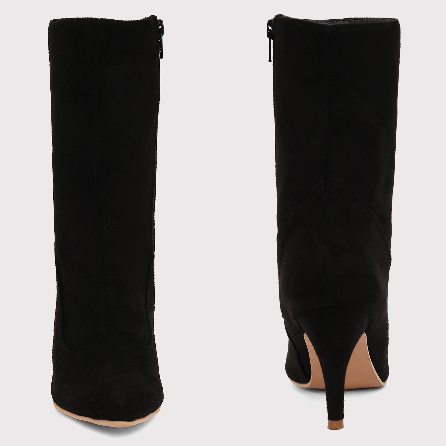 Suede Stiletto Boots - Black