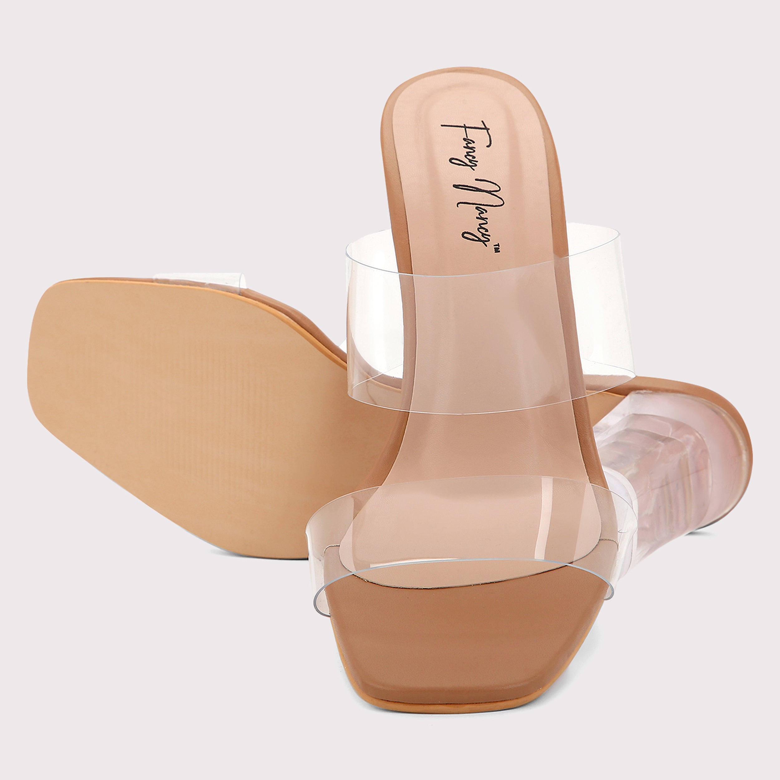 Twin Strap Clear Heels - Nude