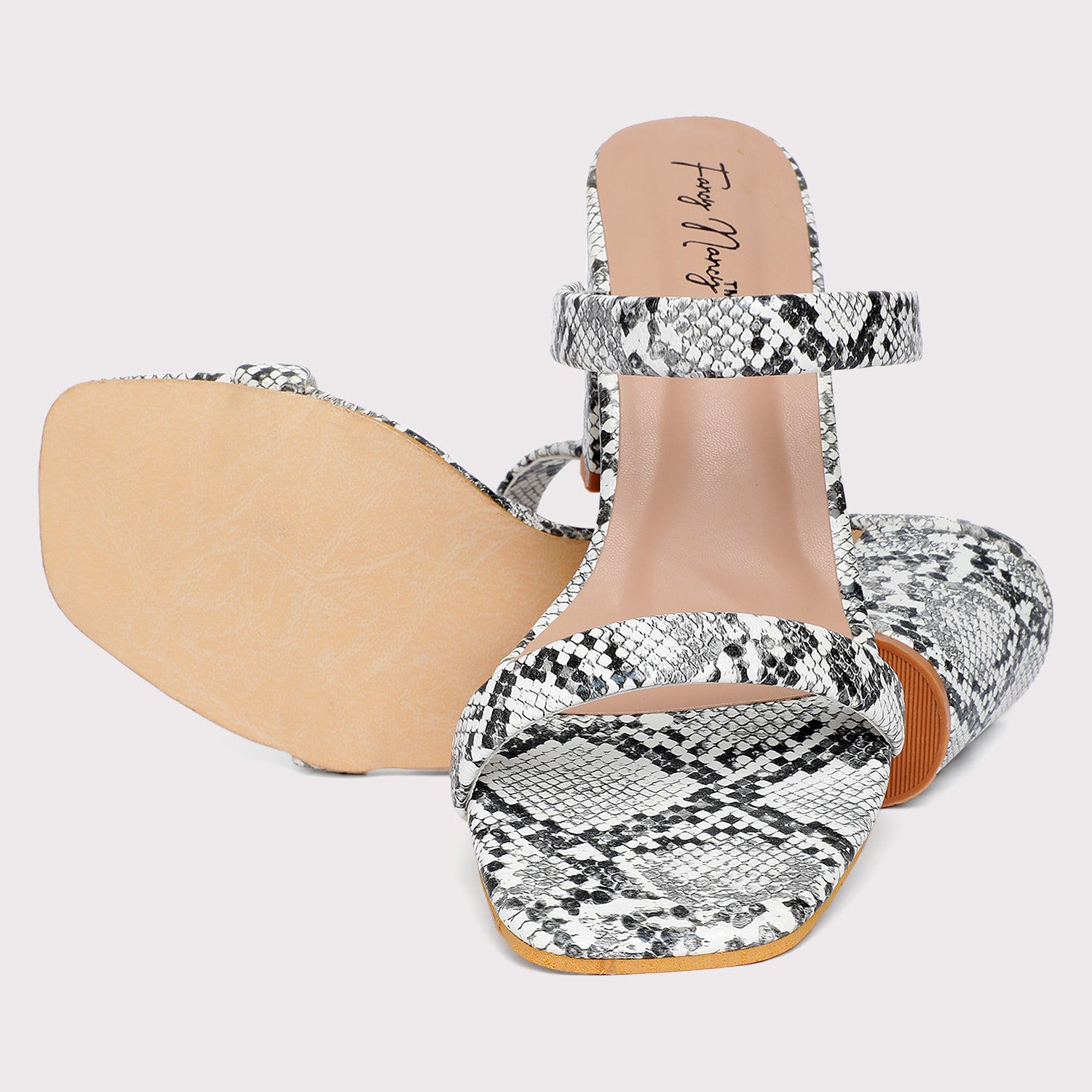 Double Strap Sandals - White Snake Print