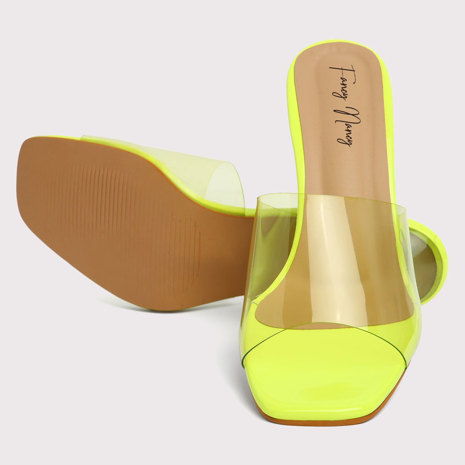 Clear Strap Stilettos - Neon Green