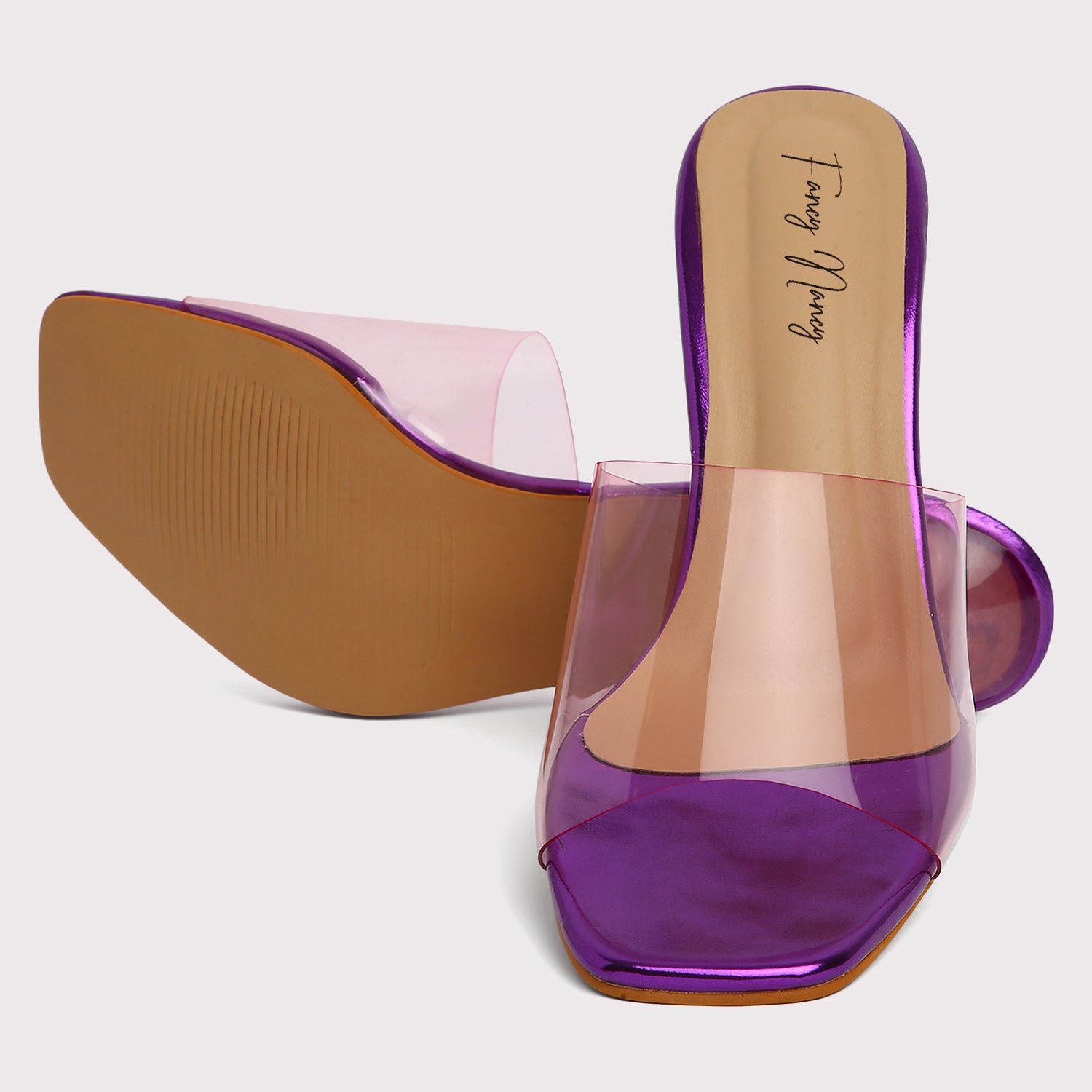 Clear Strap Stilettos - Purple