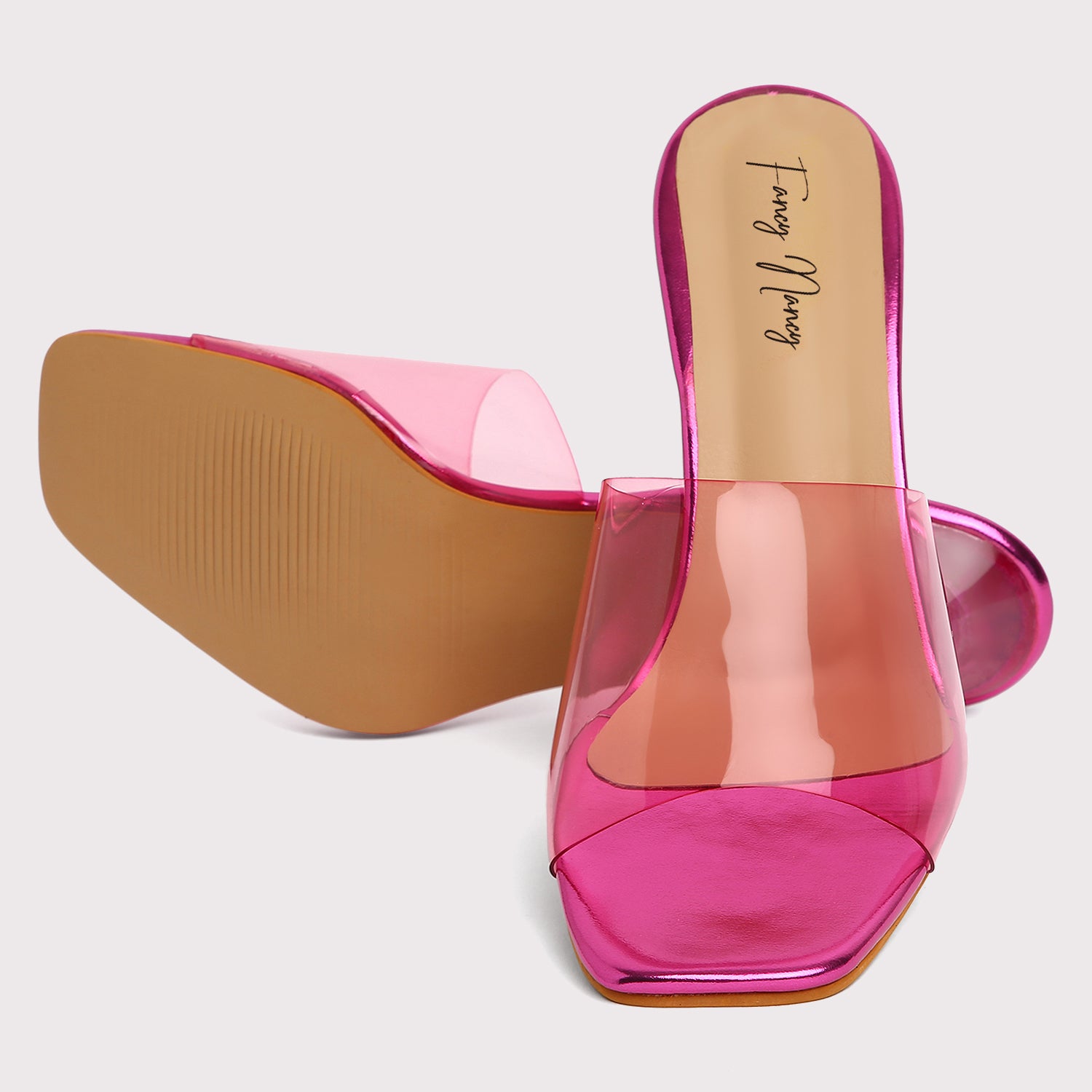 Clear Strap Stilettos - Neon Pink