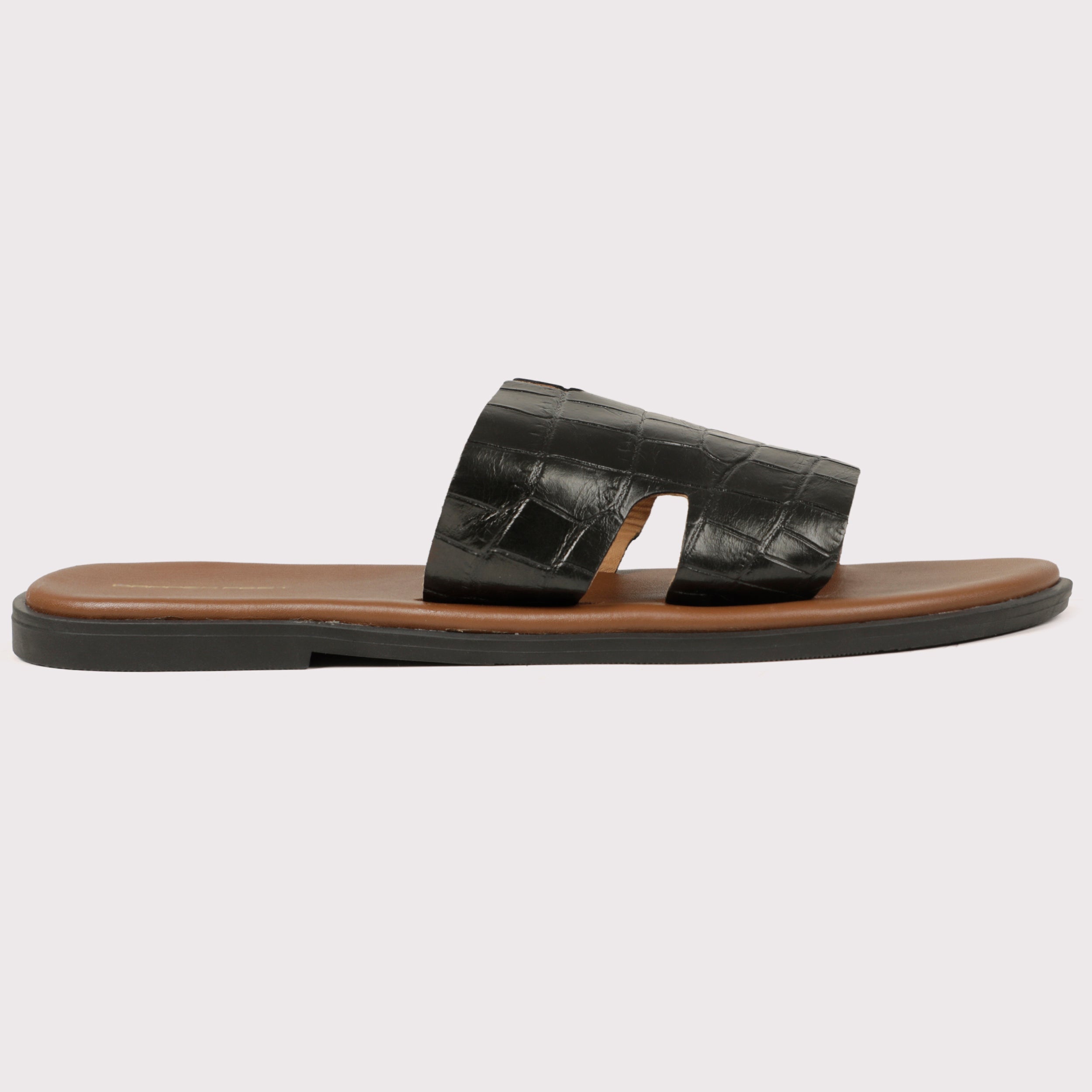 H - Style Slippers - Croc Black/Tan