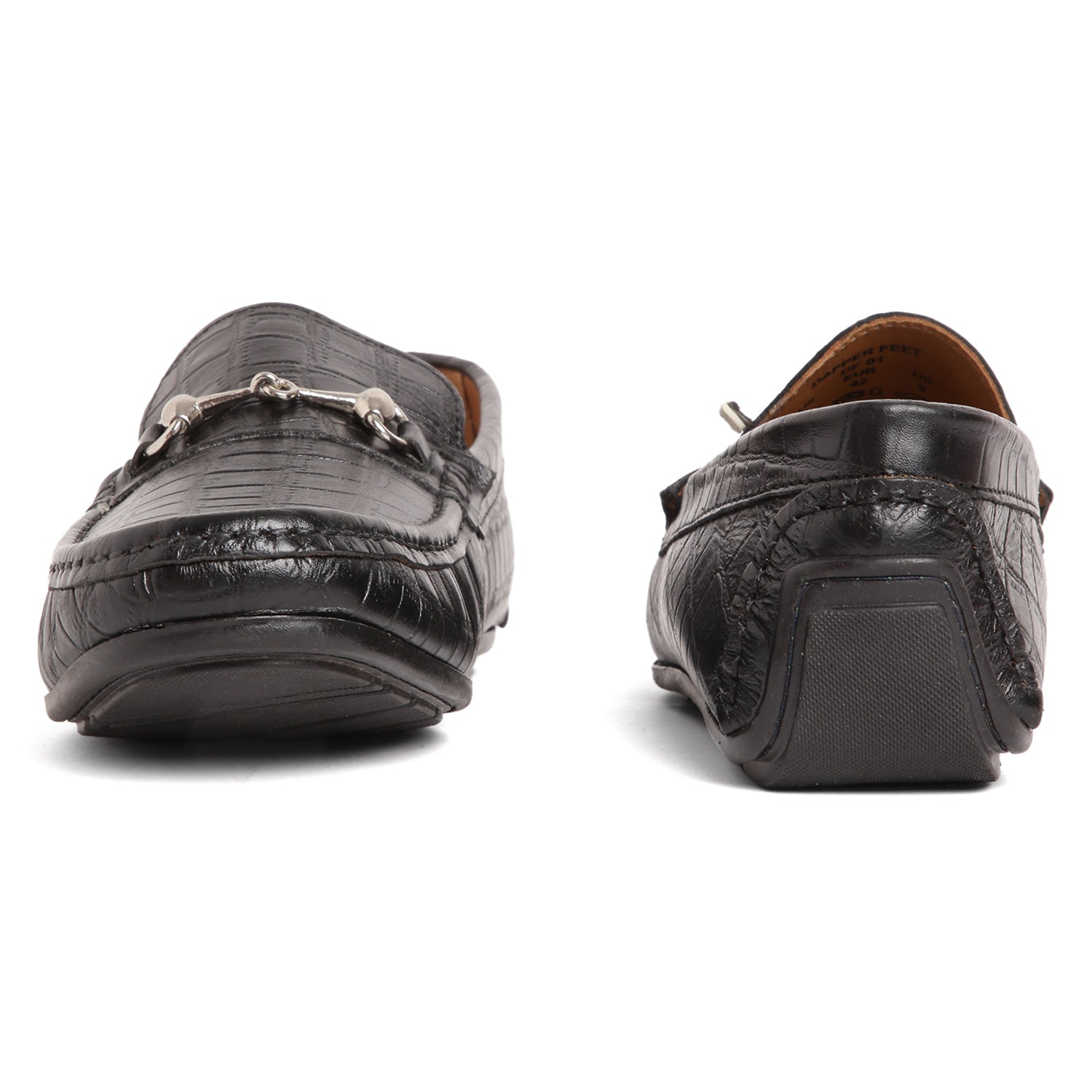 Horsebit Buckle Driving Shoes - Croc Black