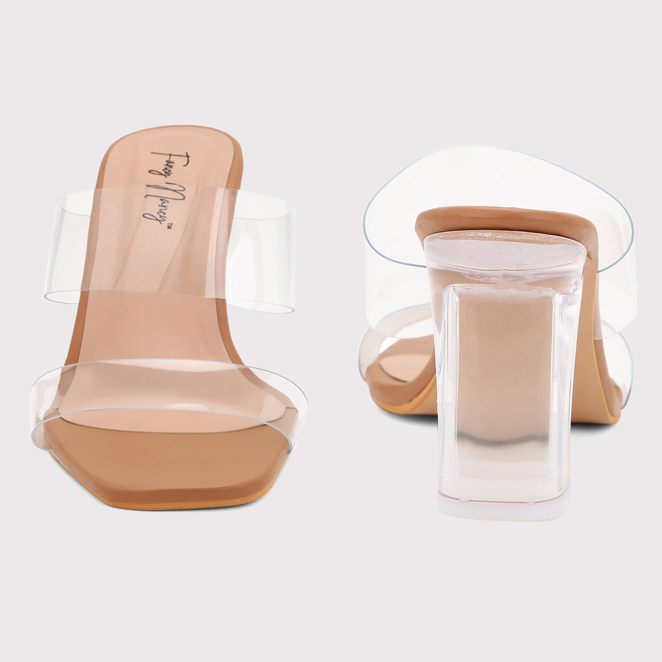 Twin Strap Clear Heels - Nude