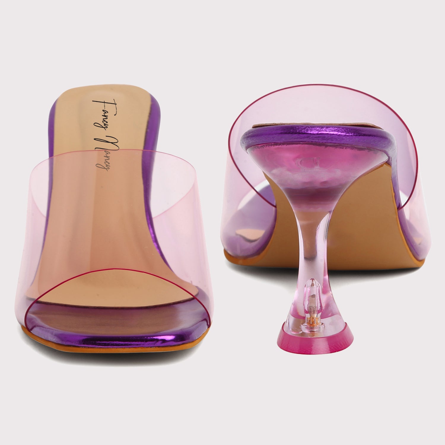 Clear Strap Stilettos - Purple