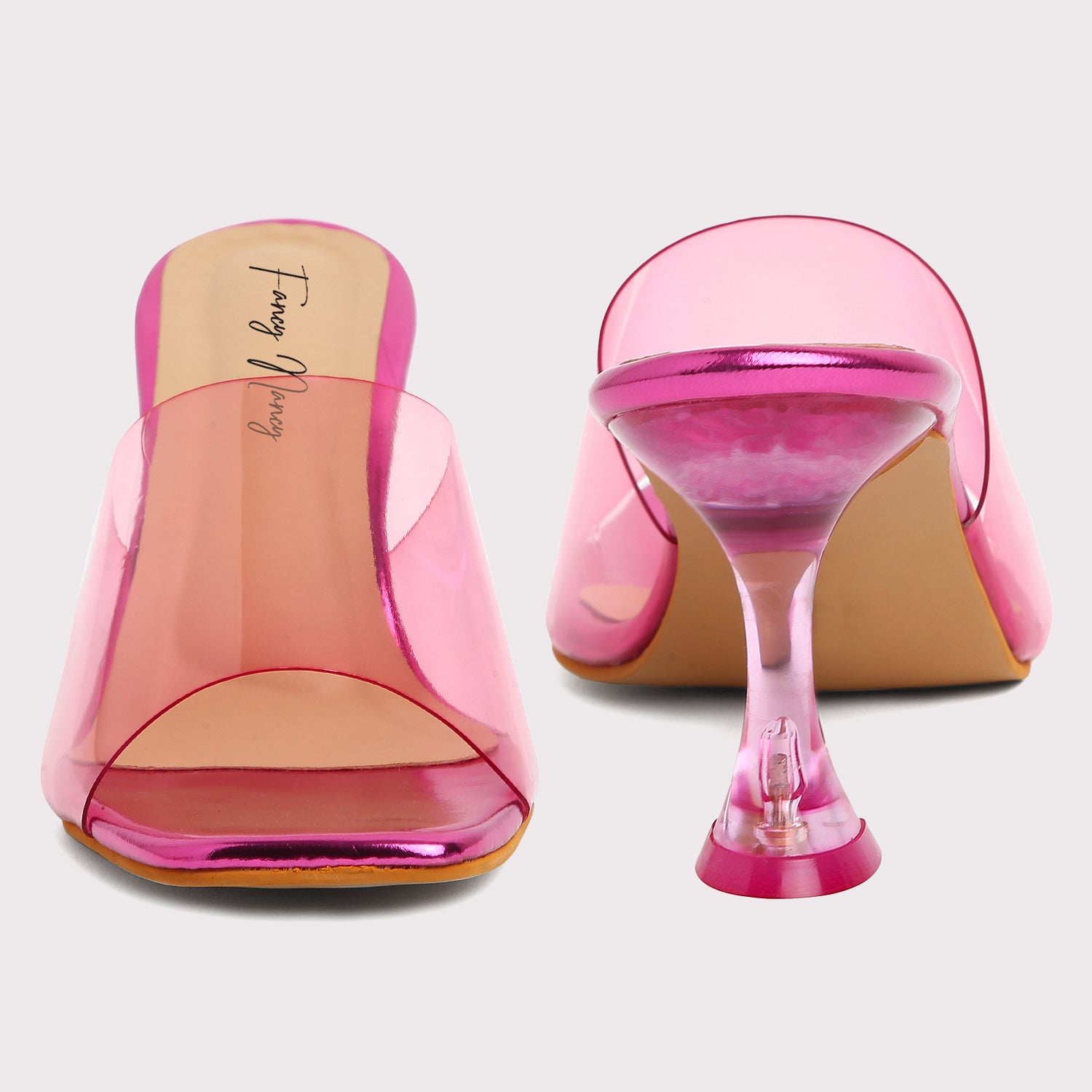 Clear Strap Stilettos - Neon Pink