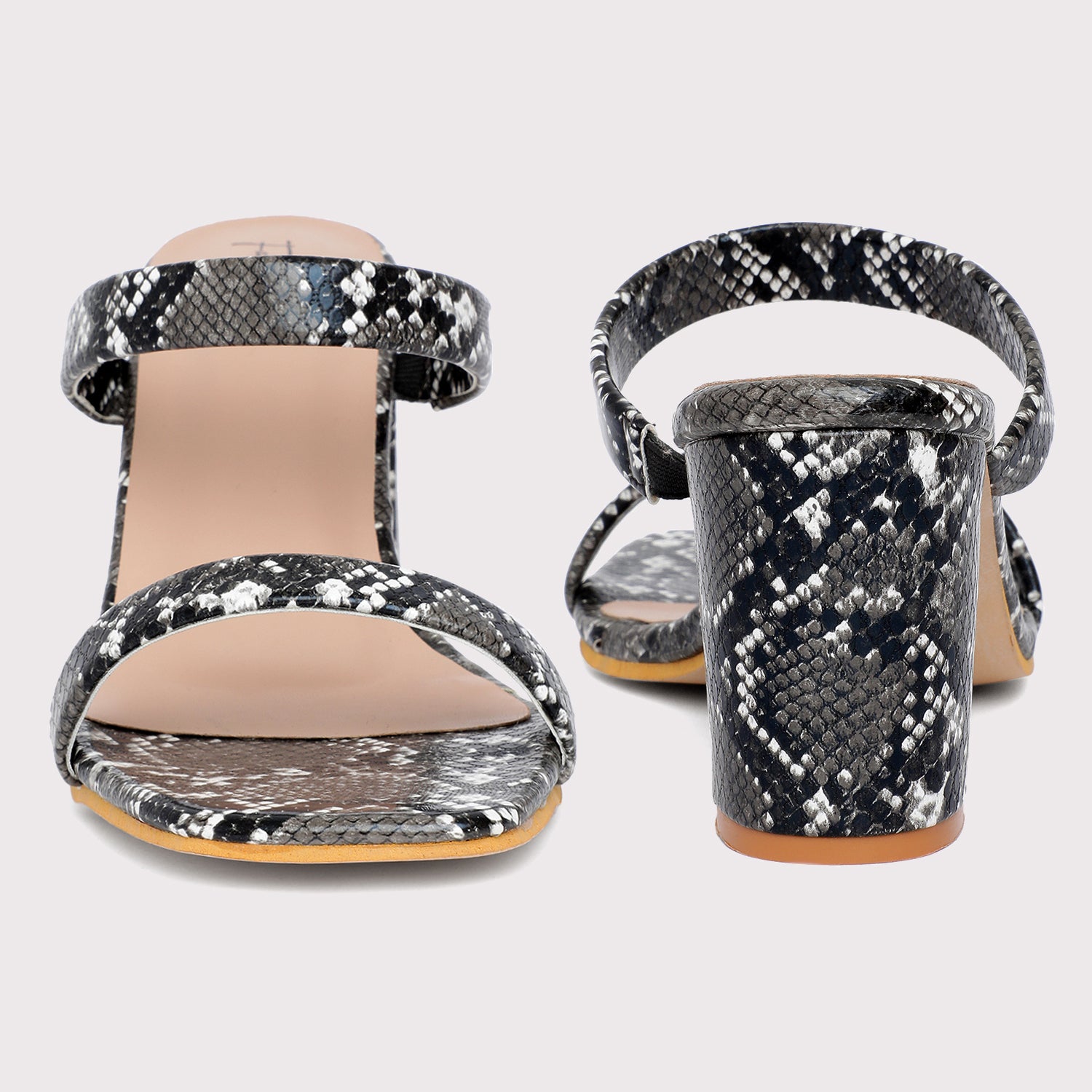 Double Strap Sandals - Black Snake Print