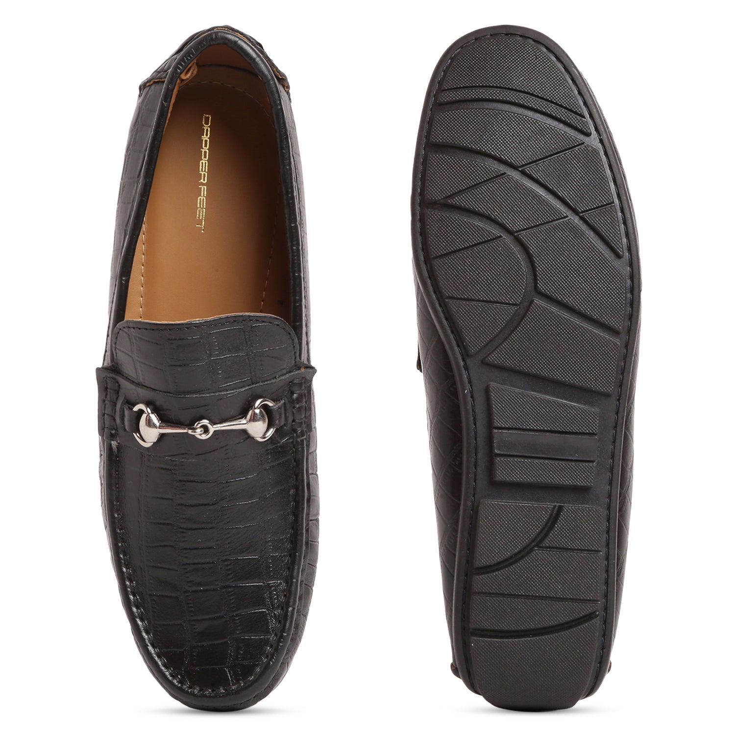 Horsebit Buckle Driving Shoes - Croc Black