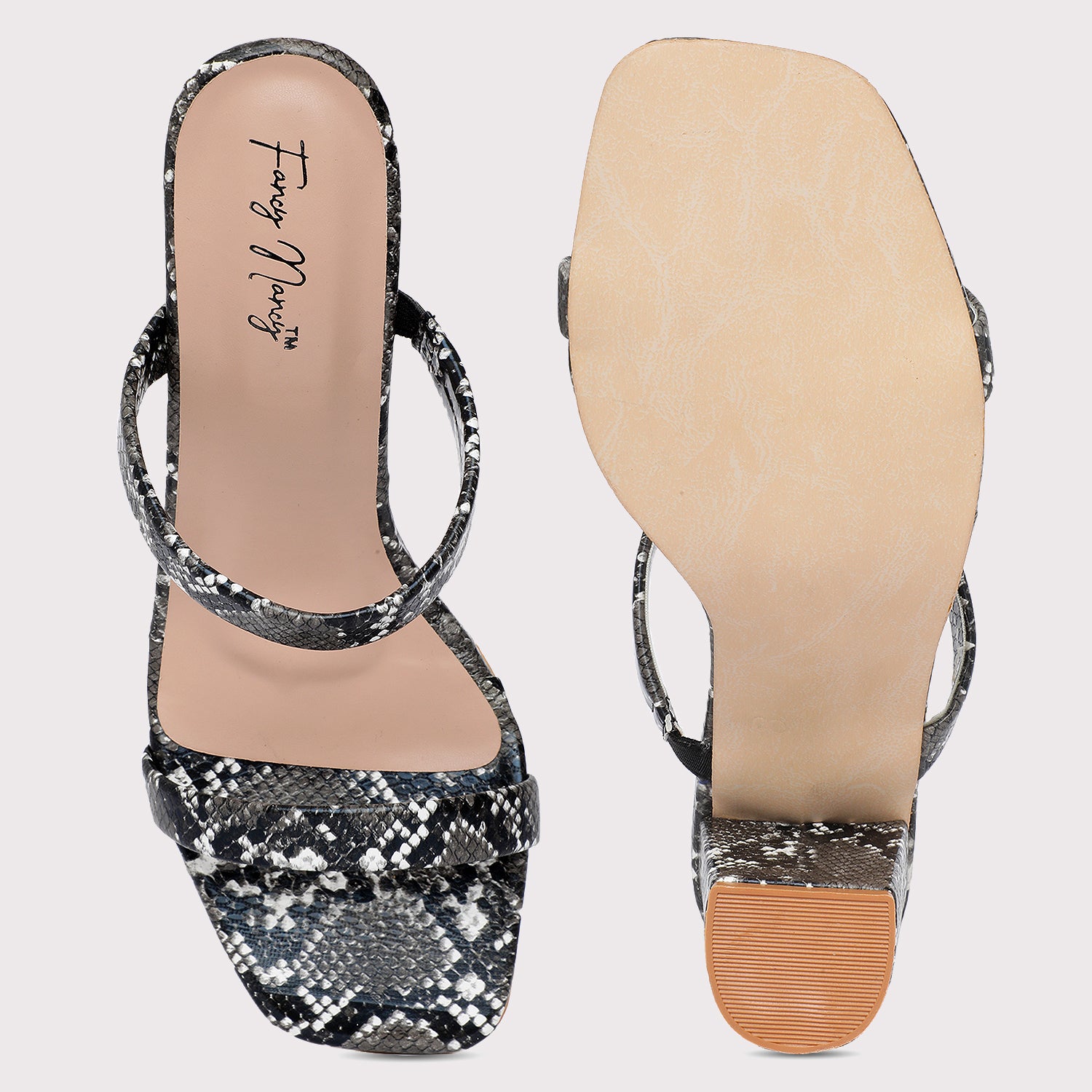 Double Strap Sandals - Black Snake Print