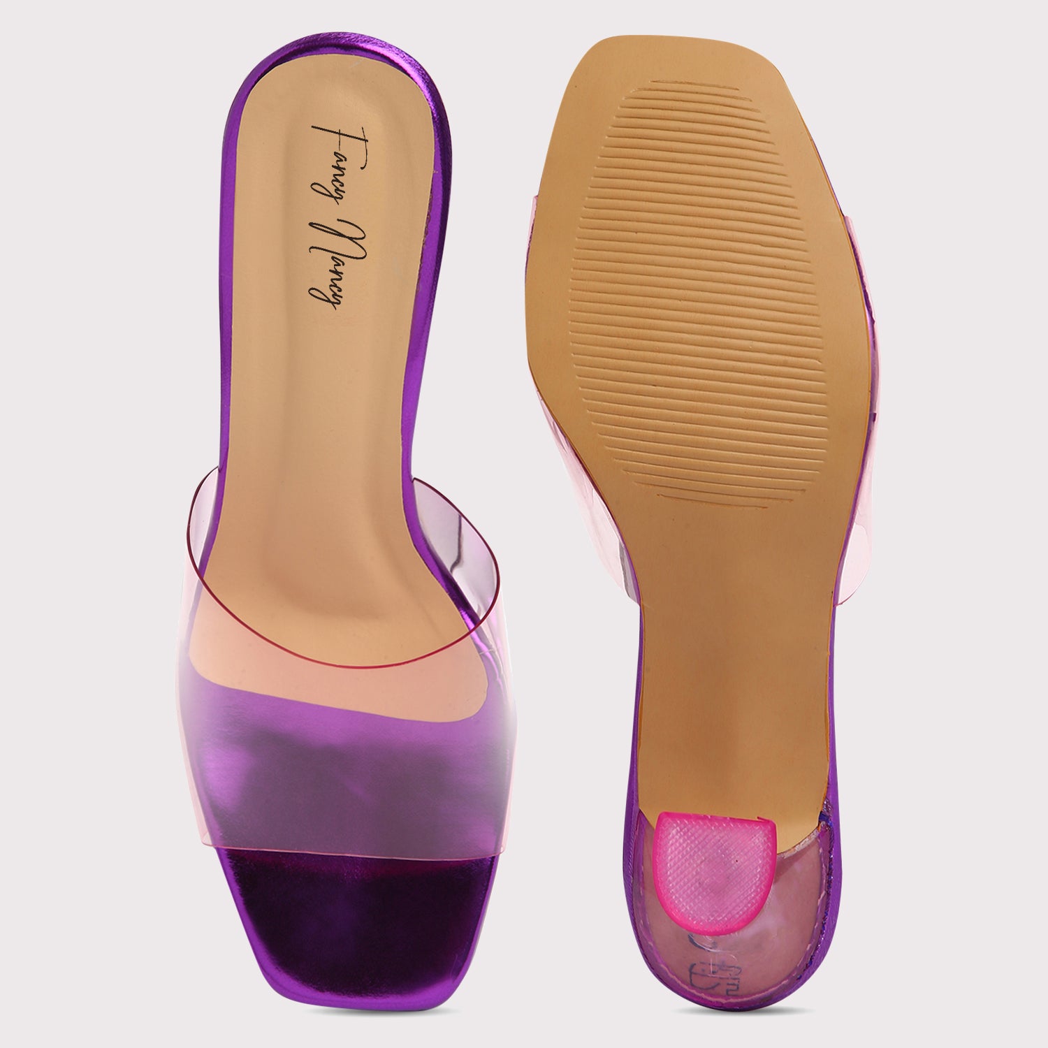 Clear Strap Stilettos - Purple