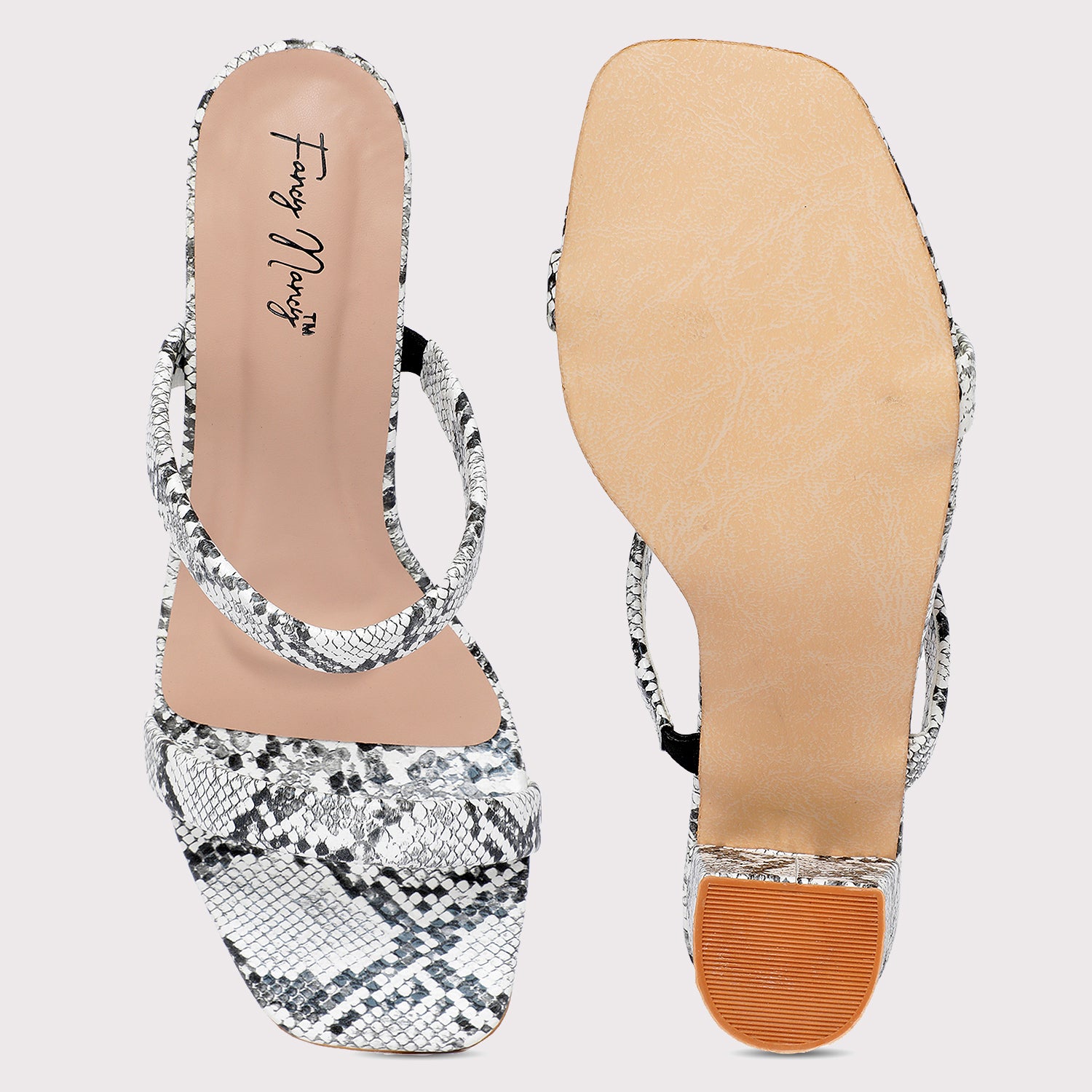 Double Strap Sandals - White Snake Print