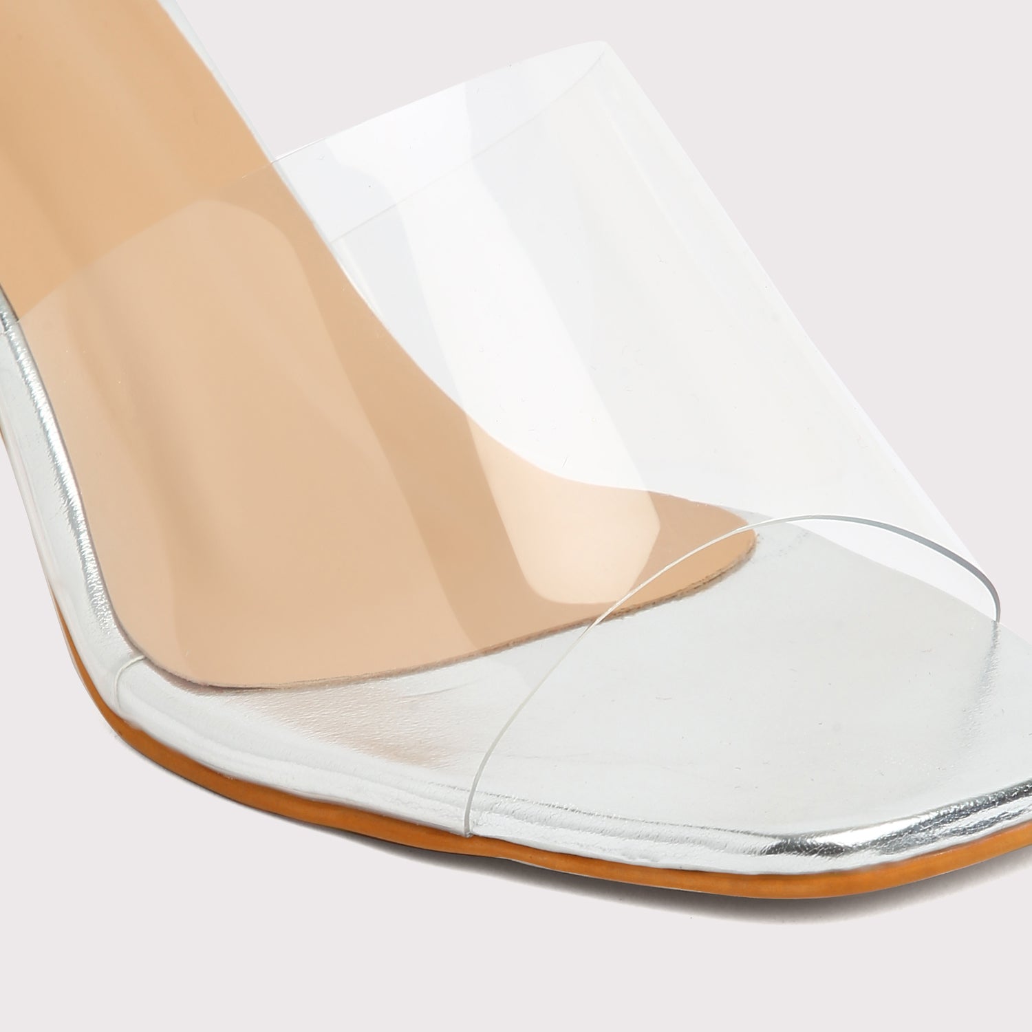 Clear Strap Stilettos - Silver