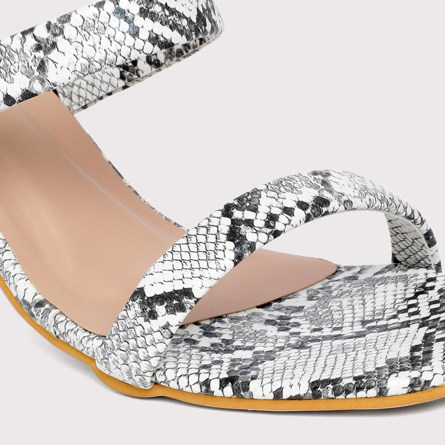 Double Strap Sandals - White Snake Print