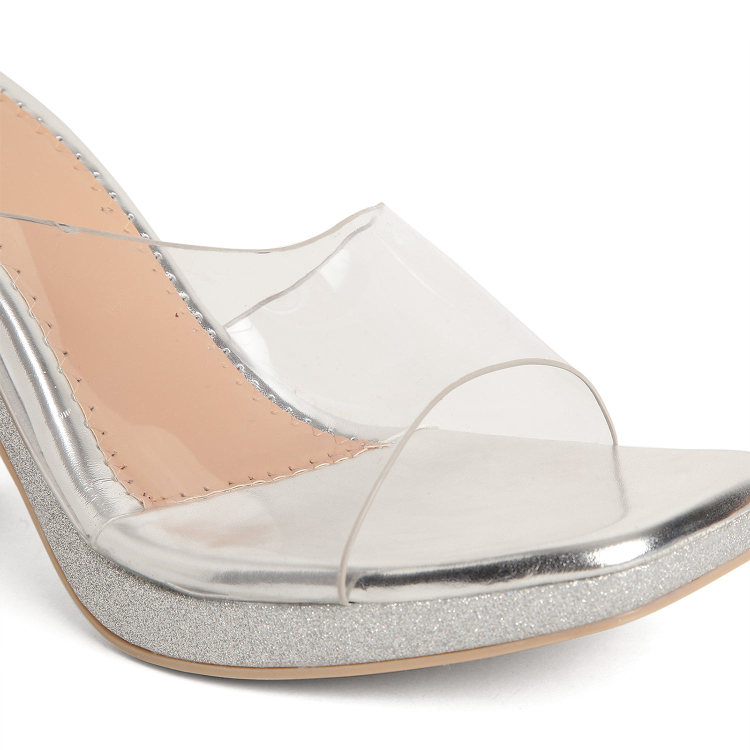 Clear Strap Sugar Heel - Silver