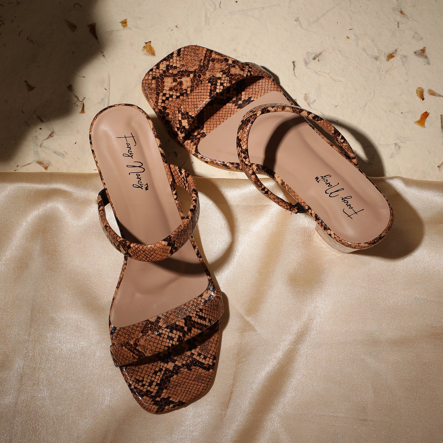 Double Strap Sandals - Brown Snake Print