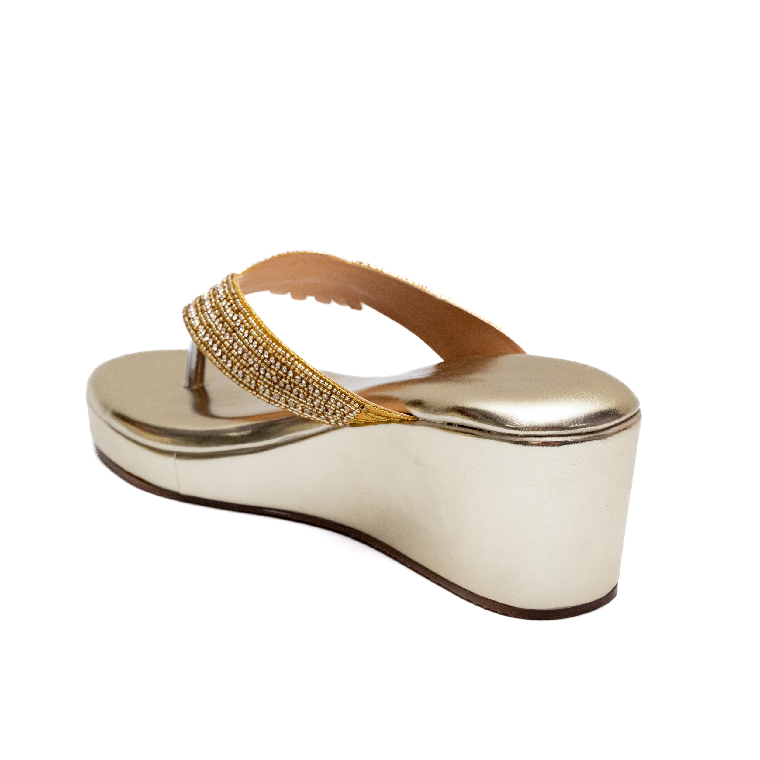 V Strap Evil Eye Platform Slippers - Golden