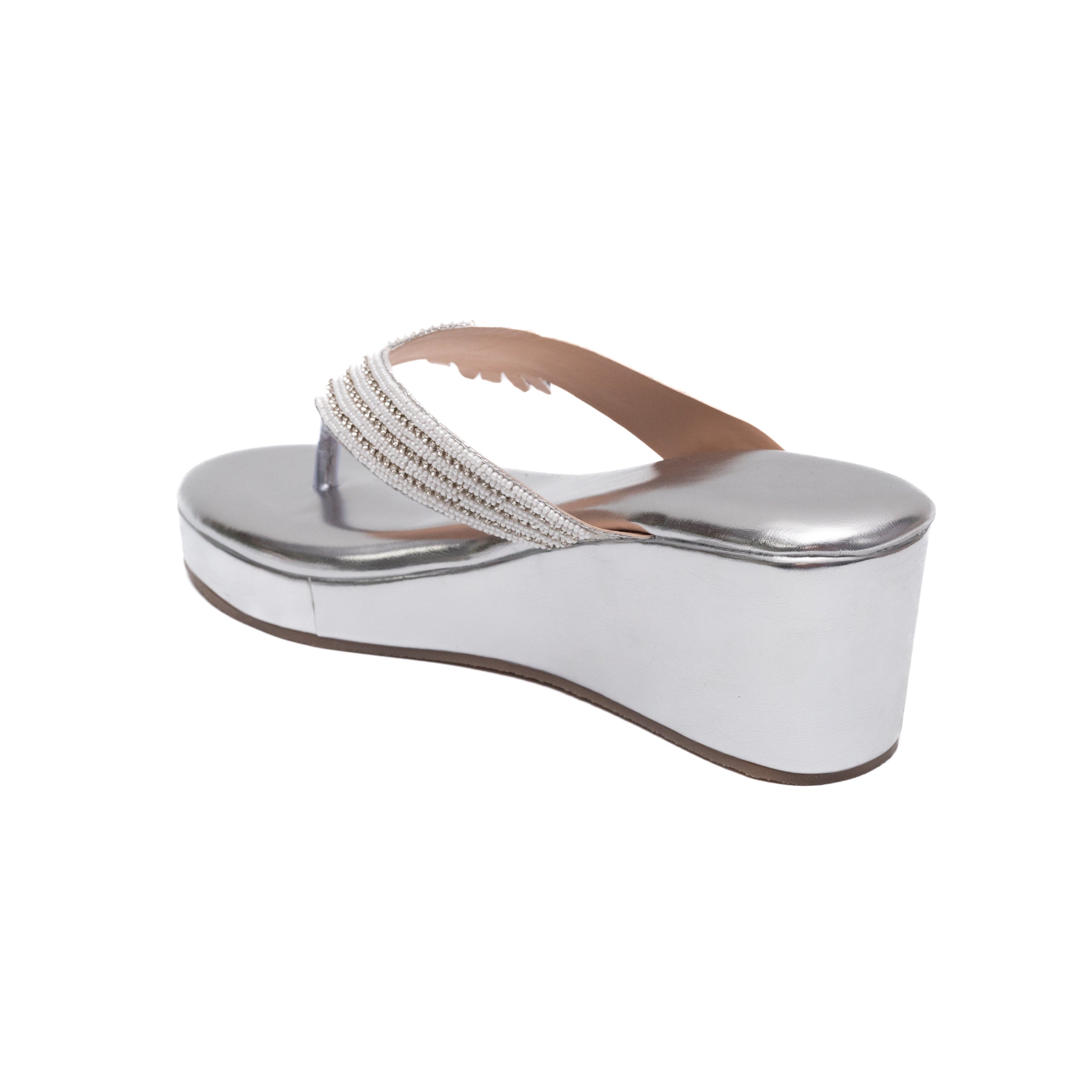 V Strap Evil Eye Platform Slippers - Silver